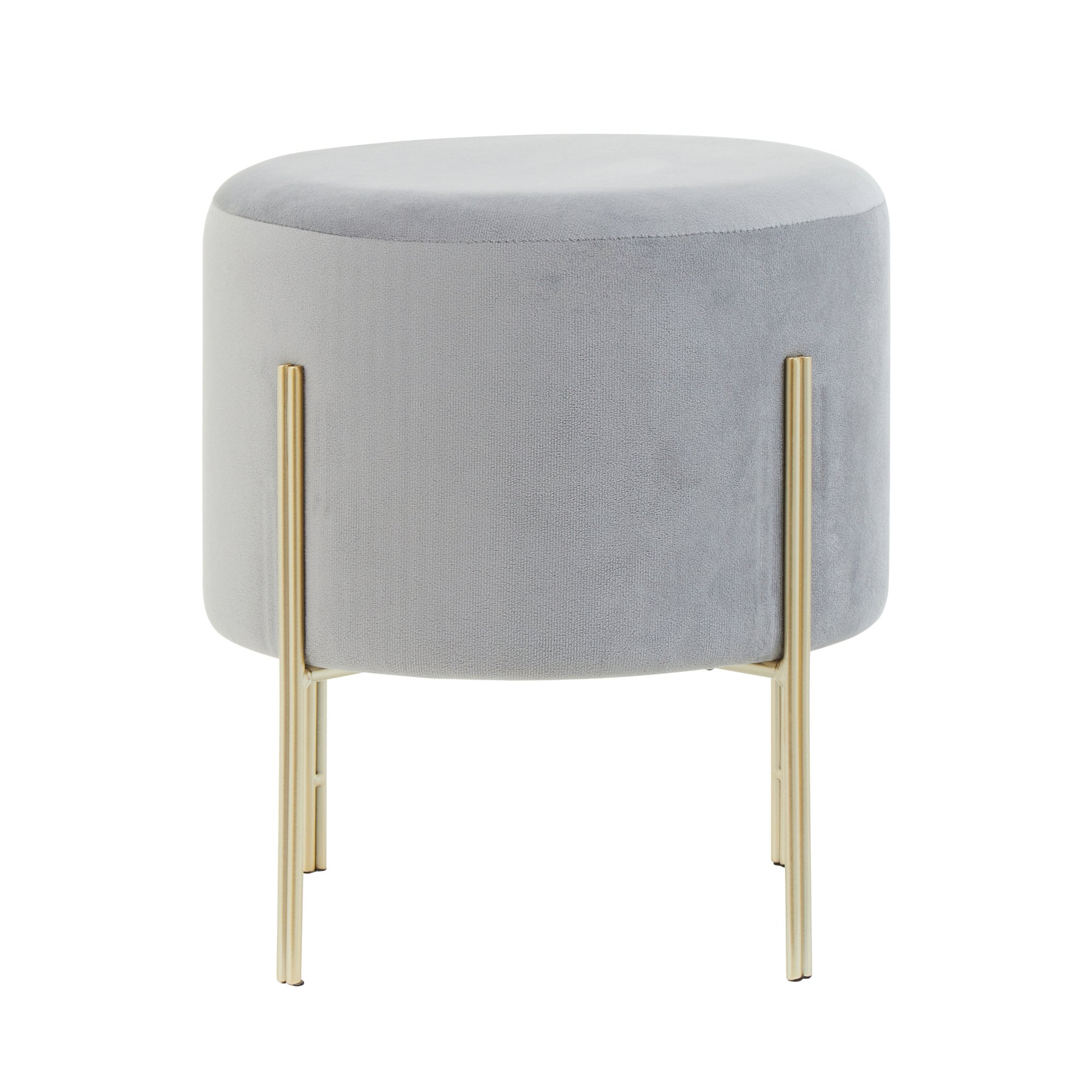 Orsina Hayes Velvet Round Stool – Grey & Gold