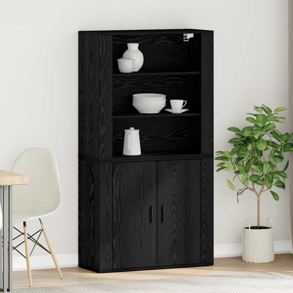 Walplus Engineered Wood 2 Door Highboard - Black Ash - 80 x 33 x 150 cm