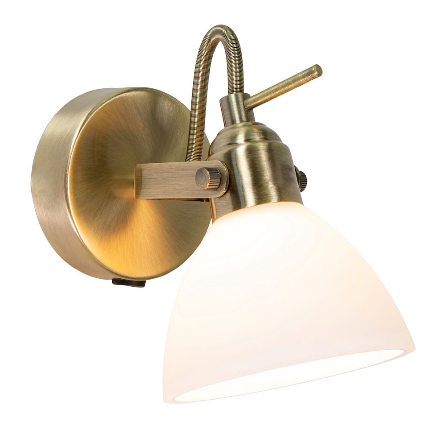 Happy Homewares Chic Antique Brass Spot with Switch and Glass Wall Light - 10cm
