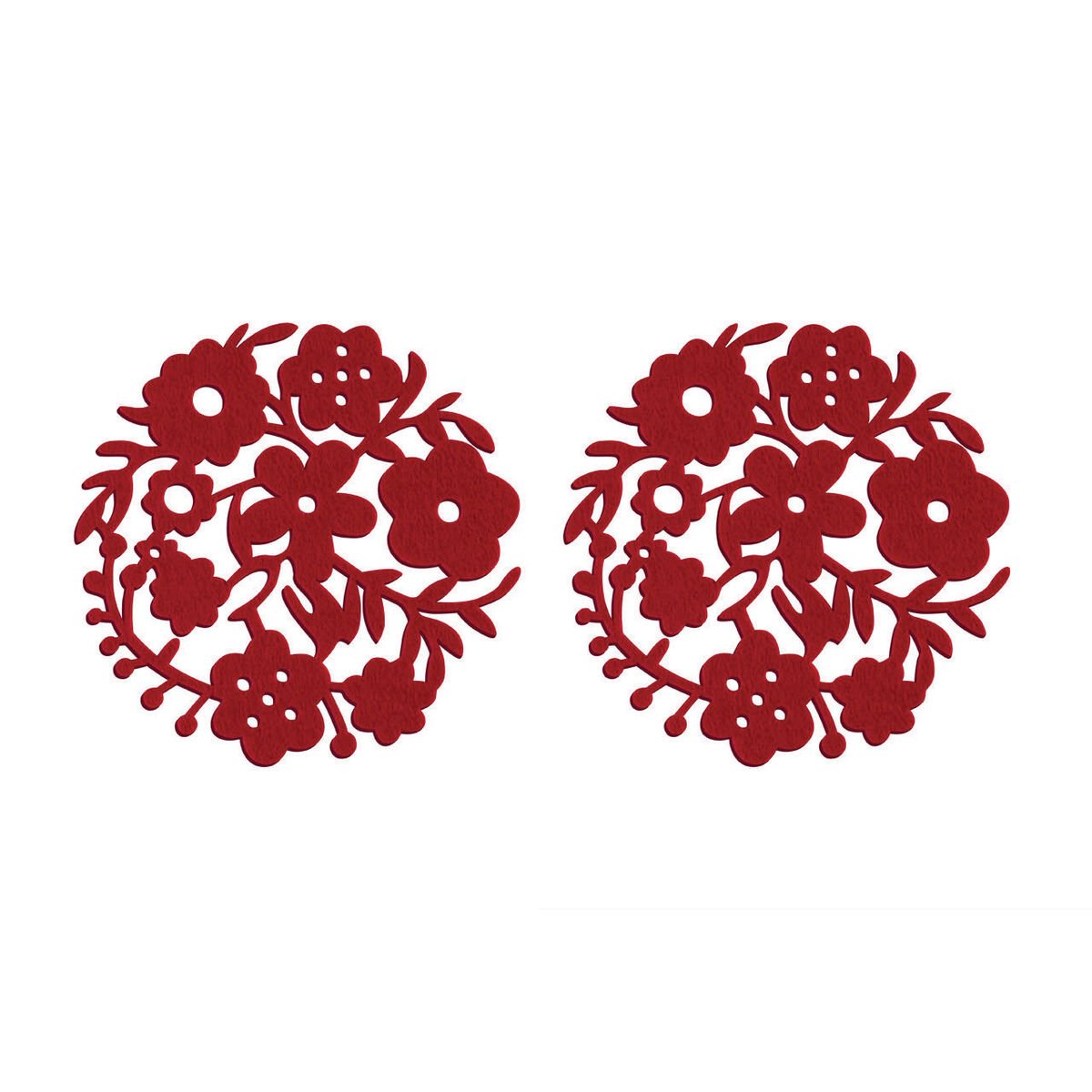 Orsina Set Of Two Floral Design Felt Placemats - Red