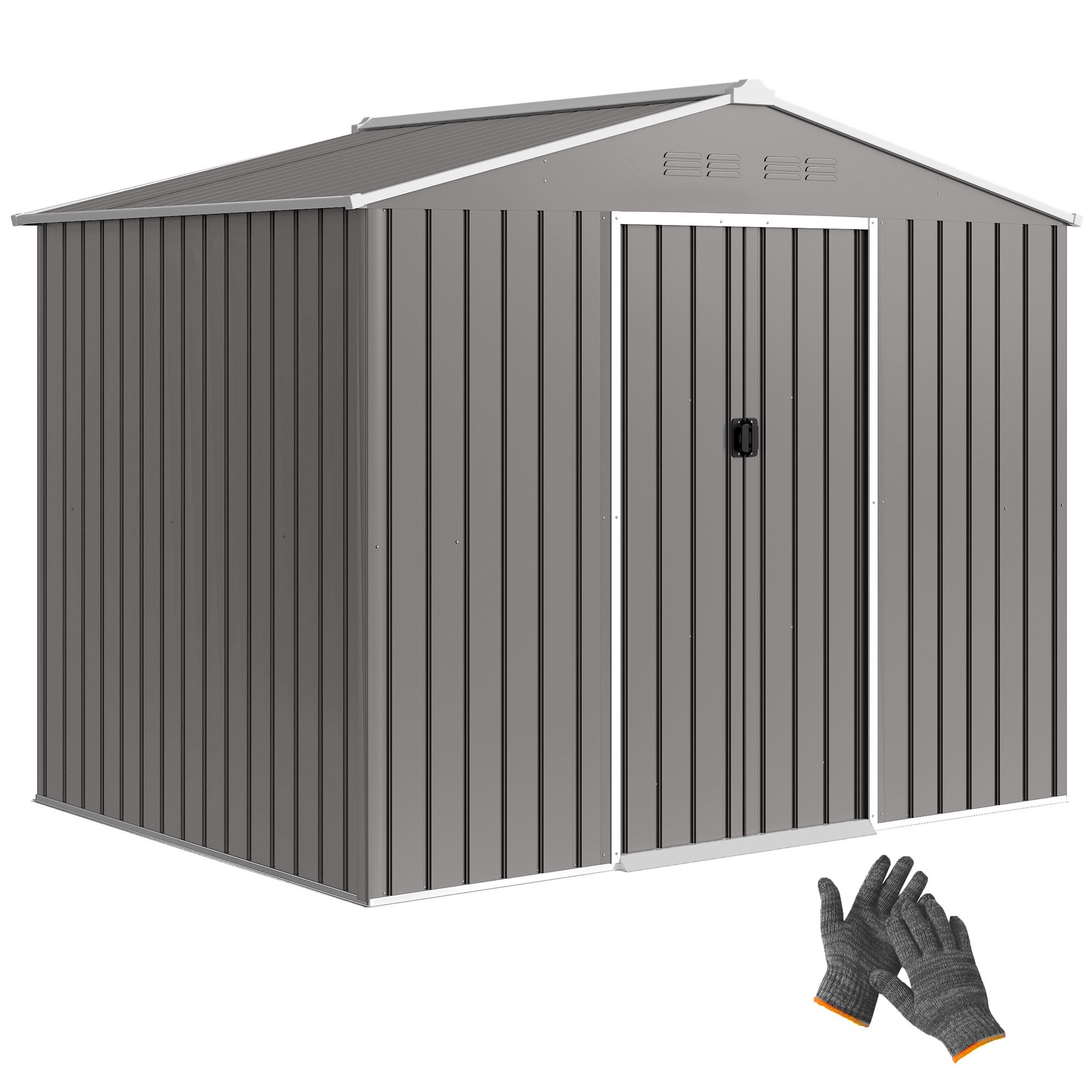 Outsunny Galvanised Metal Sliding Door Garden Shed – Grey
