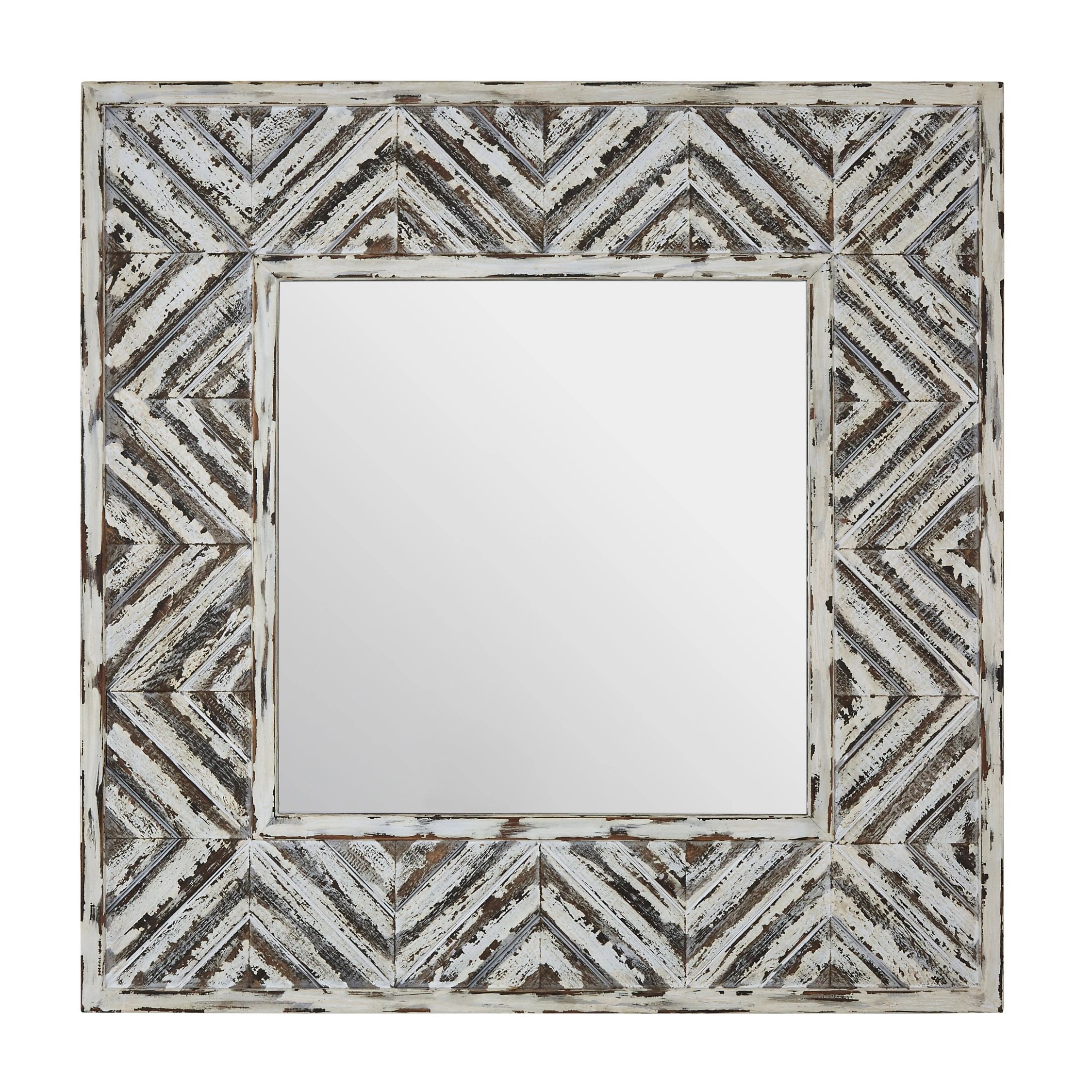 Orsina Lombok Rustic Chevron Wall Mirror – White and Grey