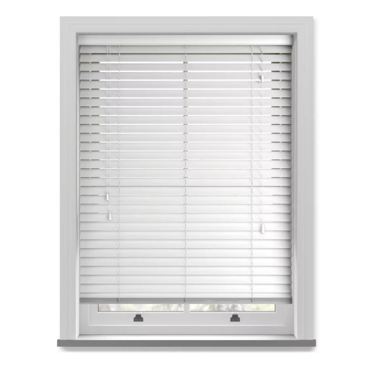 New Edge Blinds White Grained Faux Wood String Venetian Blind - 90cm x 150cm