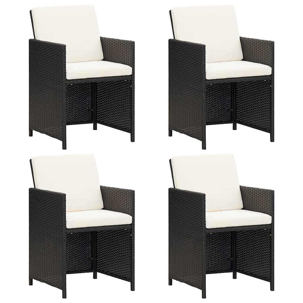 Walplus 4 Piece Rattan Dining Chairs with Cushions - Black - 52 x 56 x 85 cm