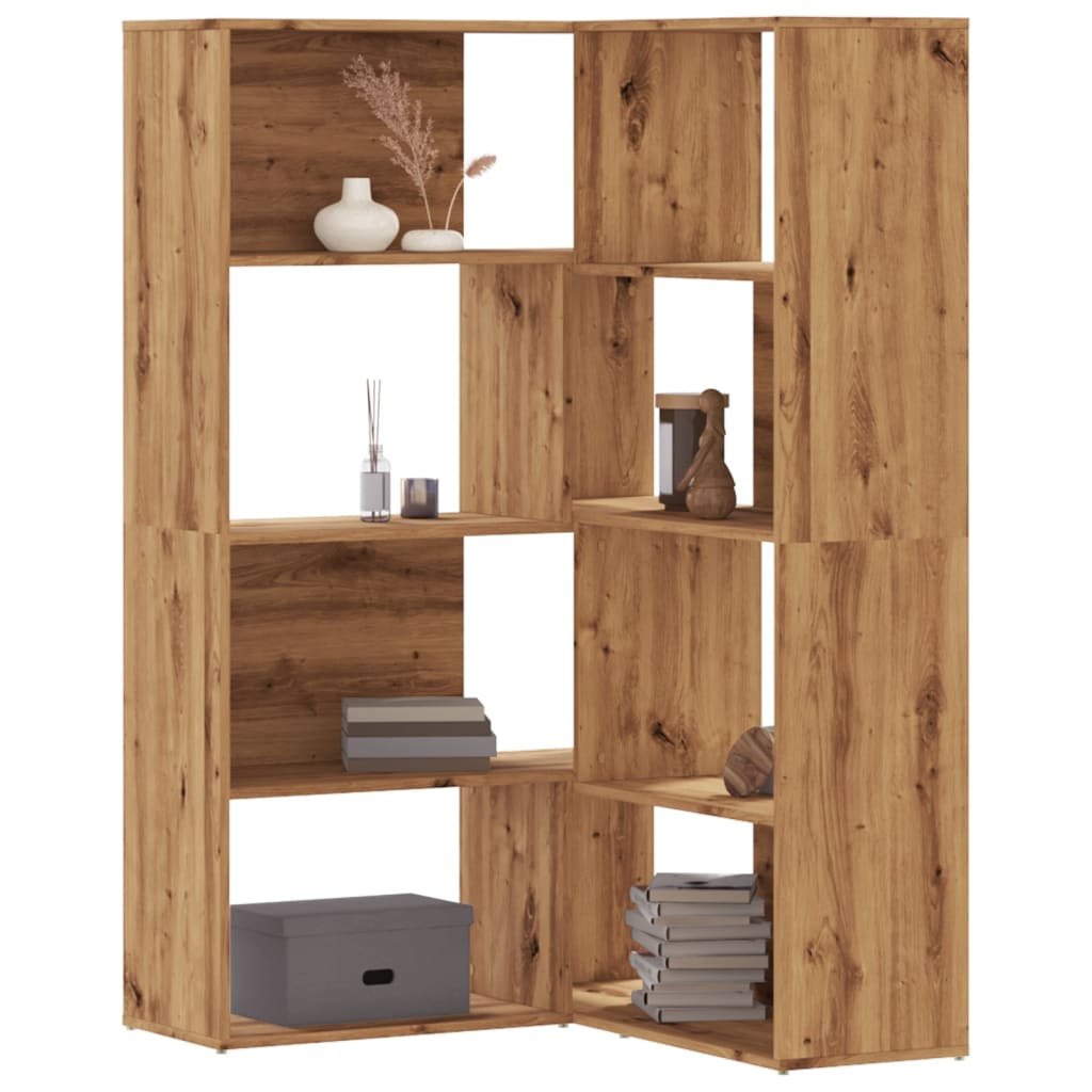 Walplus 4 Tier Engineered Wood Corner Bookcase - Oak - 85 x 85 x 140 cm