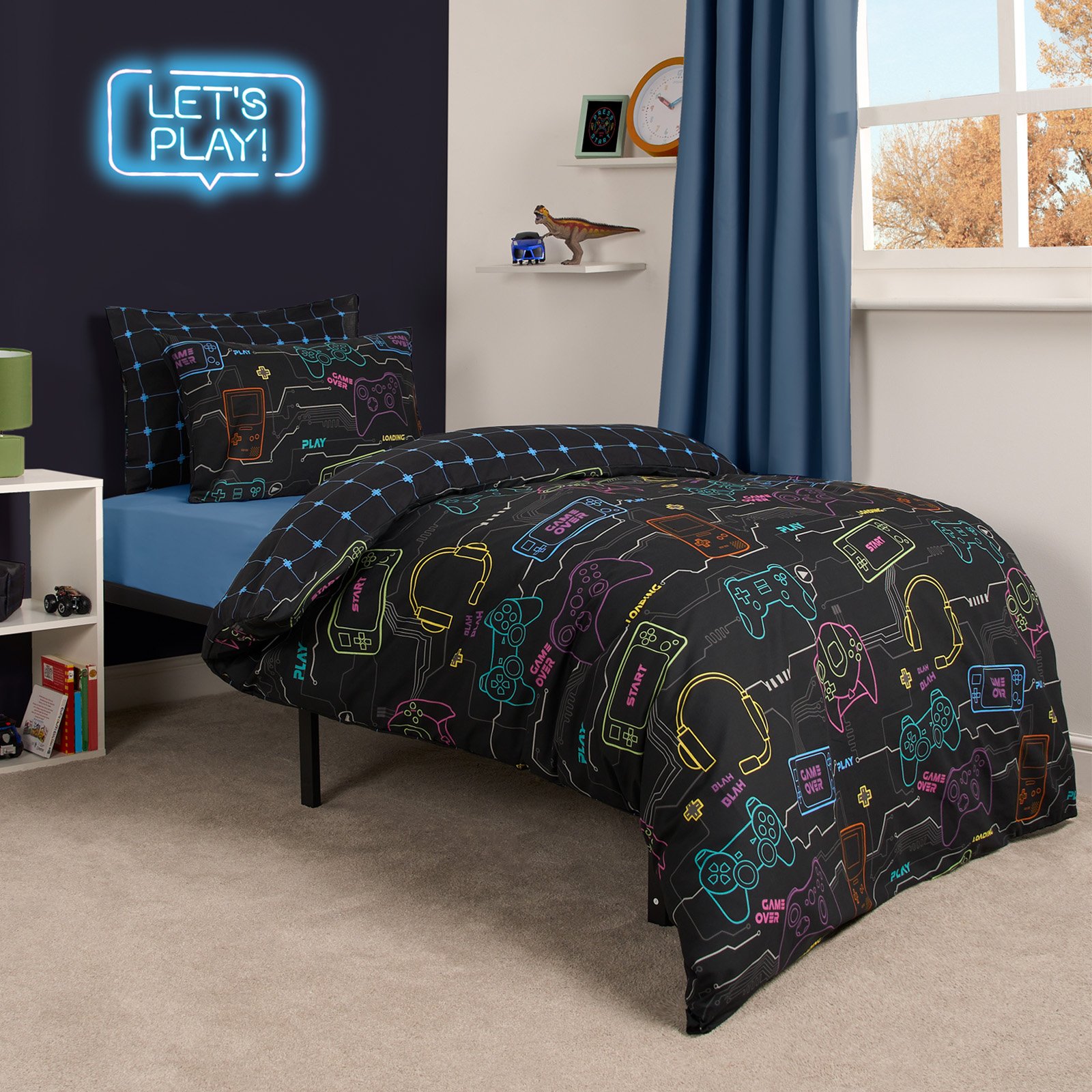 OHS Gaming Duvet Cover Bedding Set Kids Reversible Black - Double