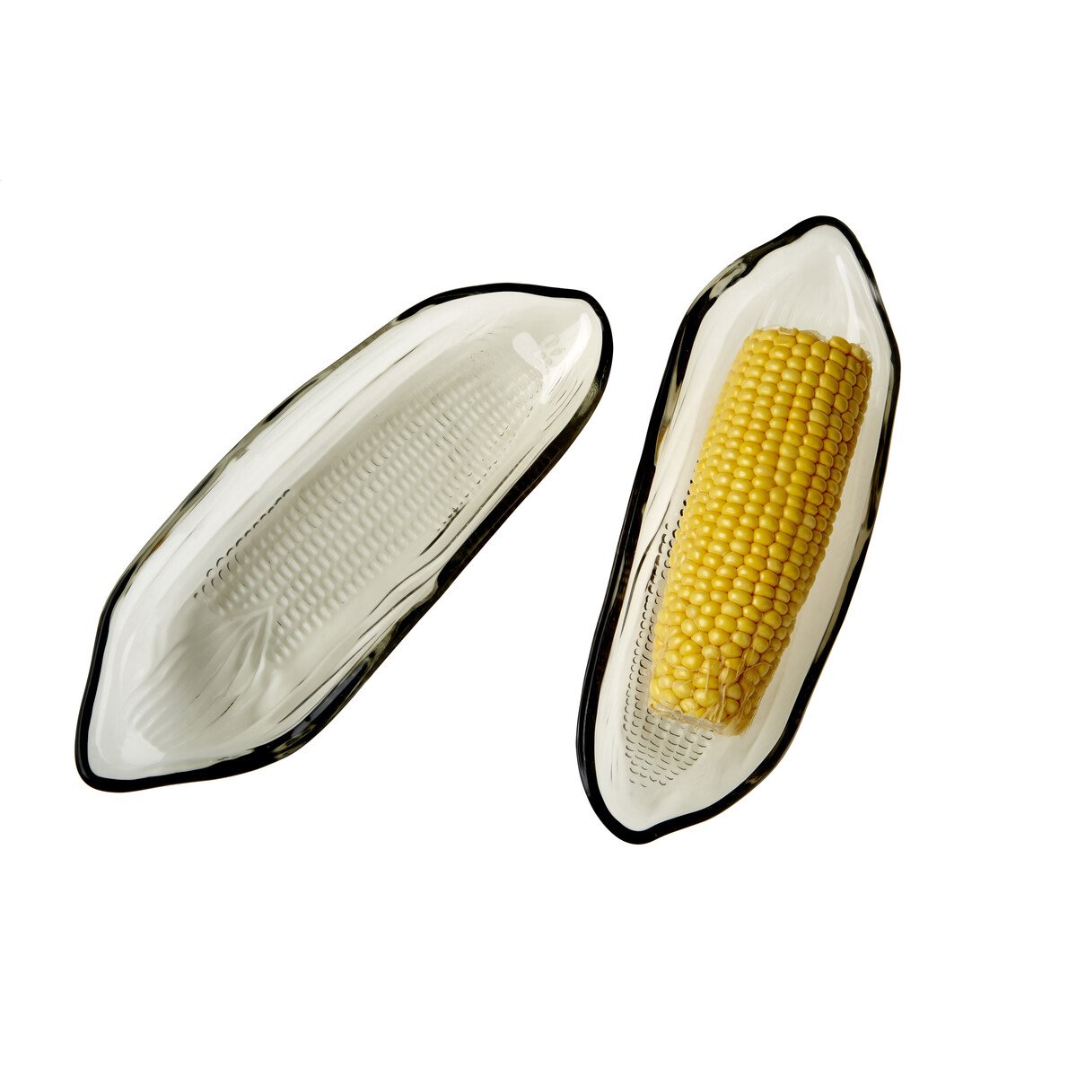 Orsina Vidrio Set of 2 Corn On The Cob Glass Dishes - Grey