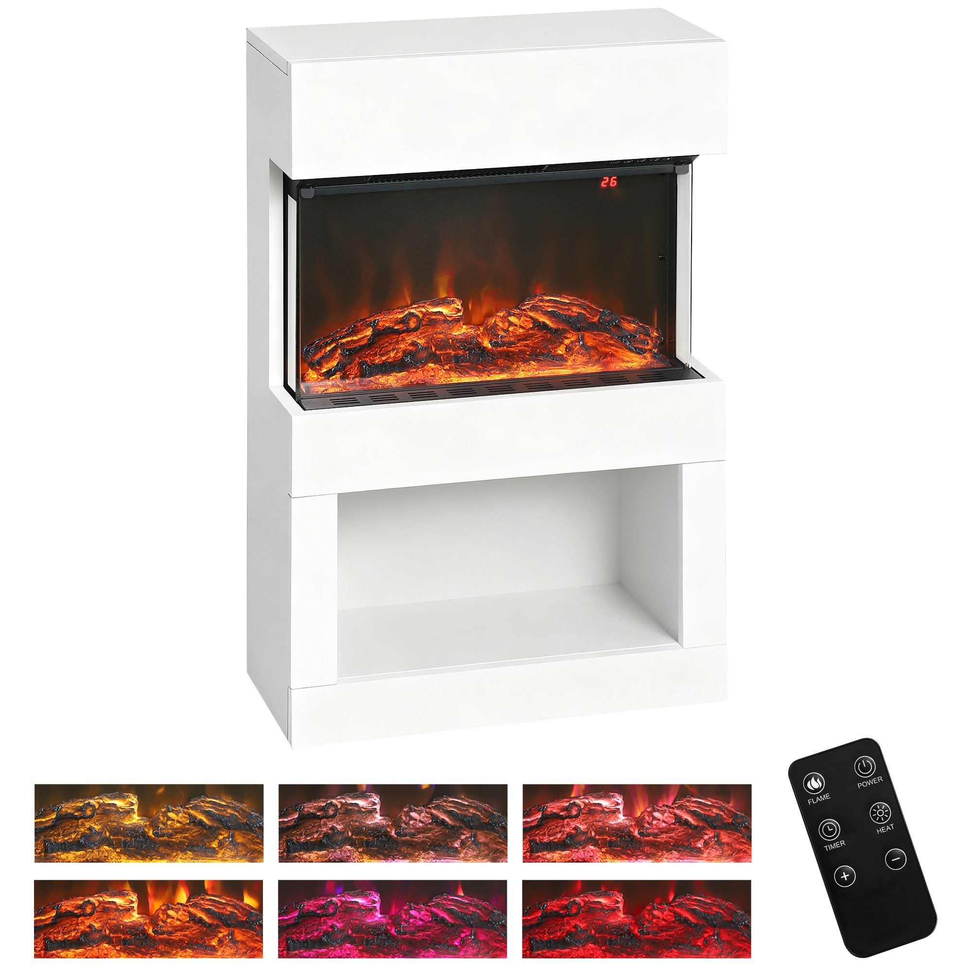 HOMCOM Electric Fireplace with 3 Brightness Levels - White