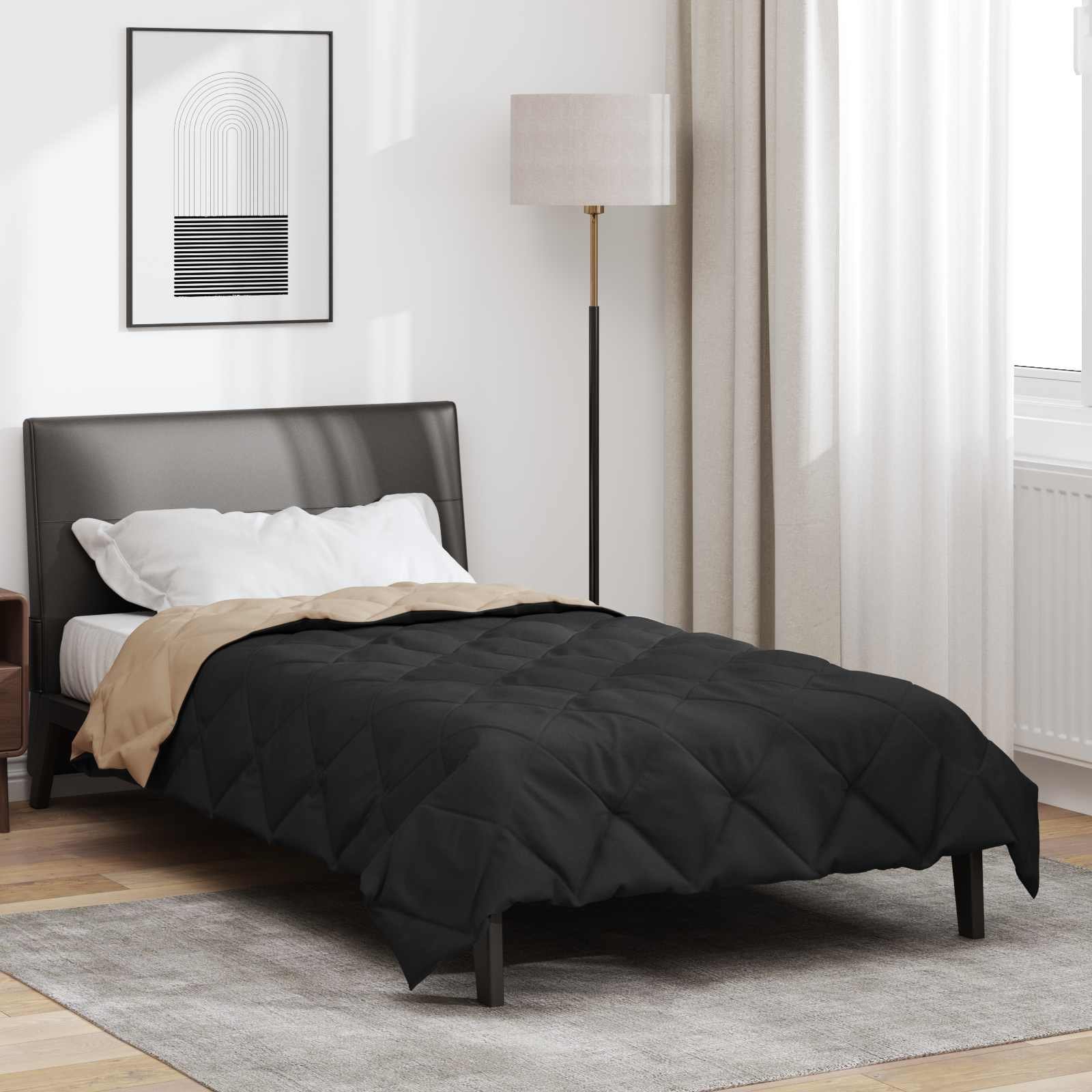 Walplus Summer Duvet and Microfibre - Black and Taupe - 200 x 135 cm
