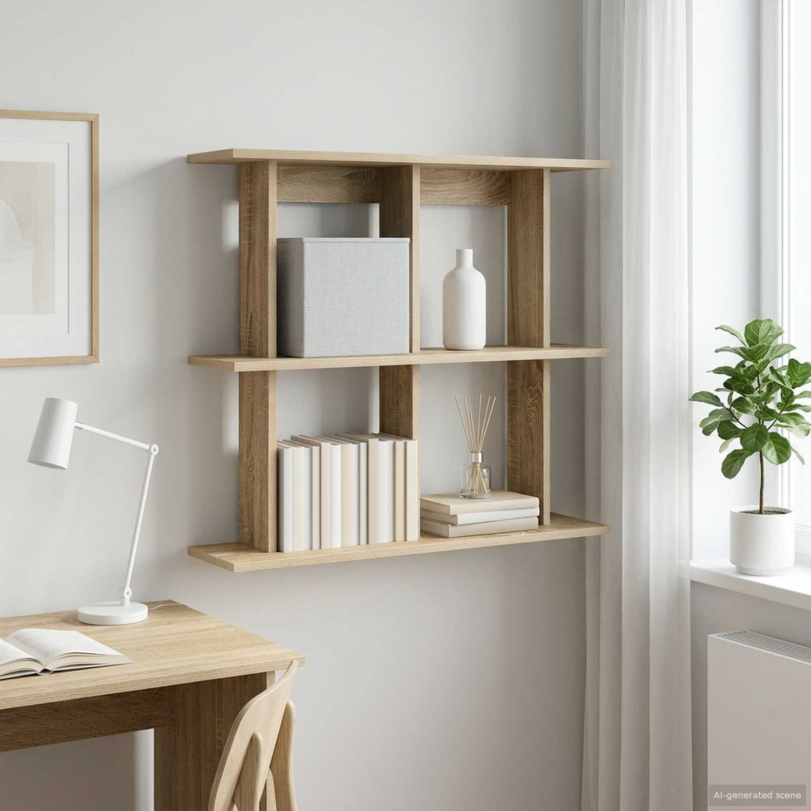 Walplus Engineered Wood Wall Shelf - Light Oak - 80 x 20 x 75 cm