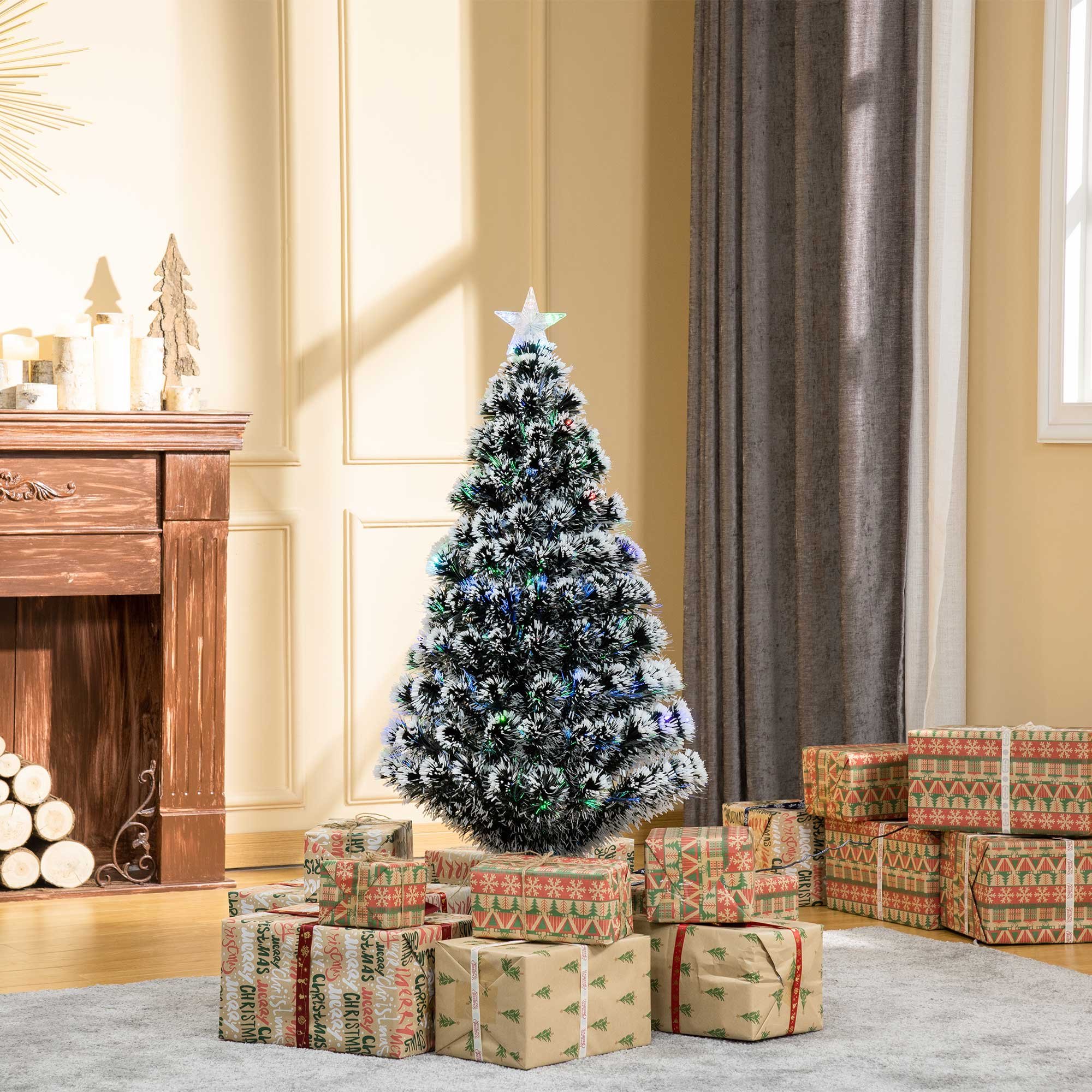 HOMCOM 4ft Prelit Snowy Artificial Christmas Tree - Green White