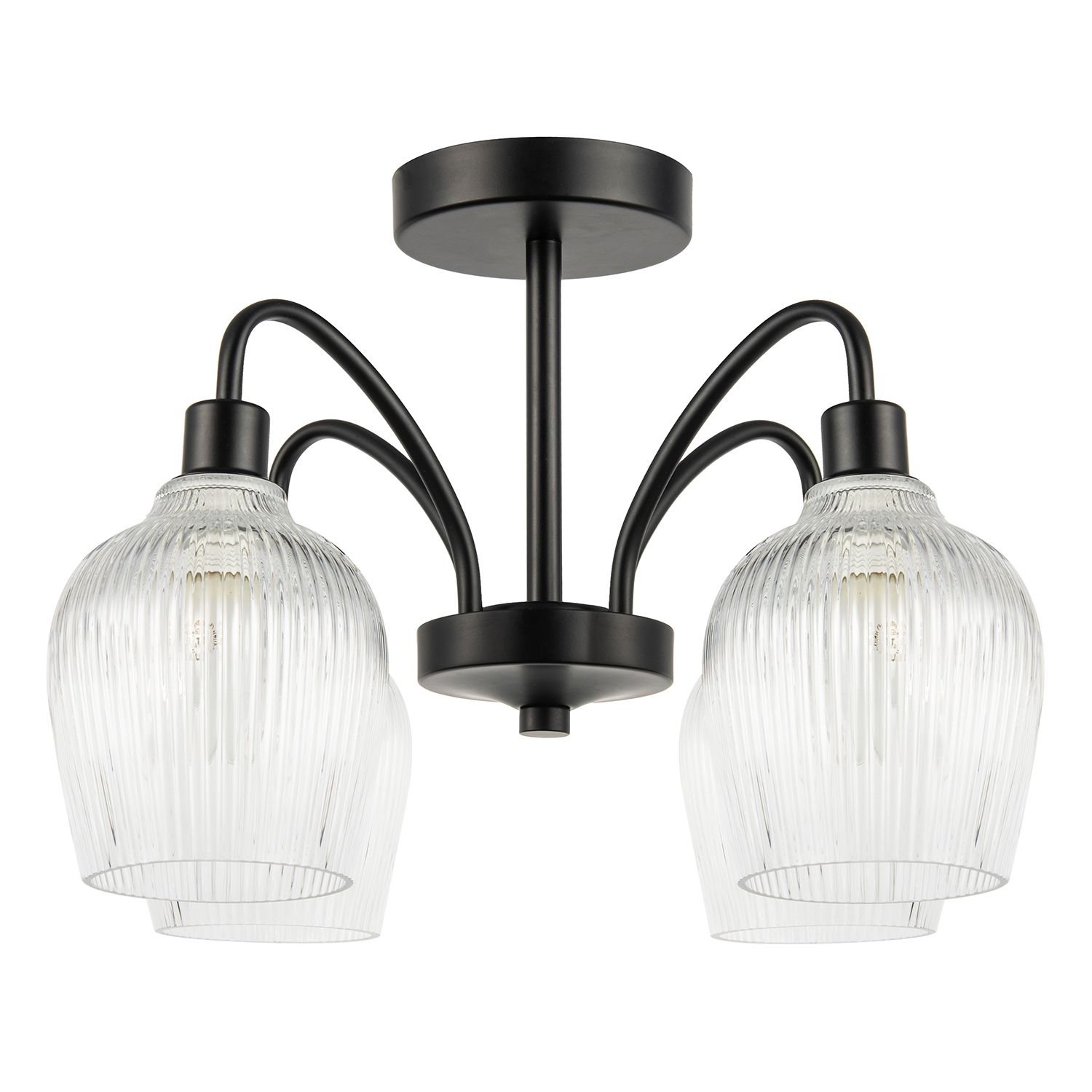 Happy Homewares Matte Black with Clear Ribbed Glass Ceiling Light - 46cm
