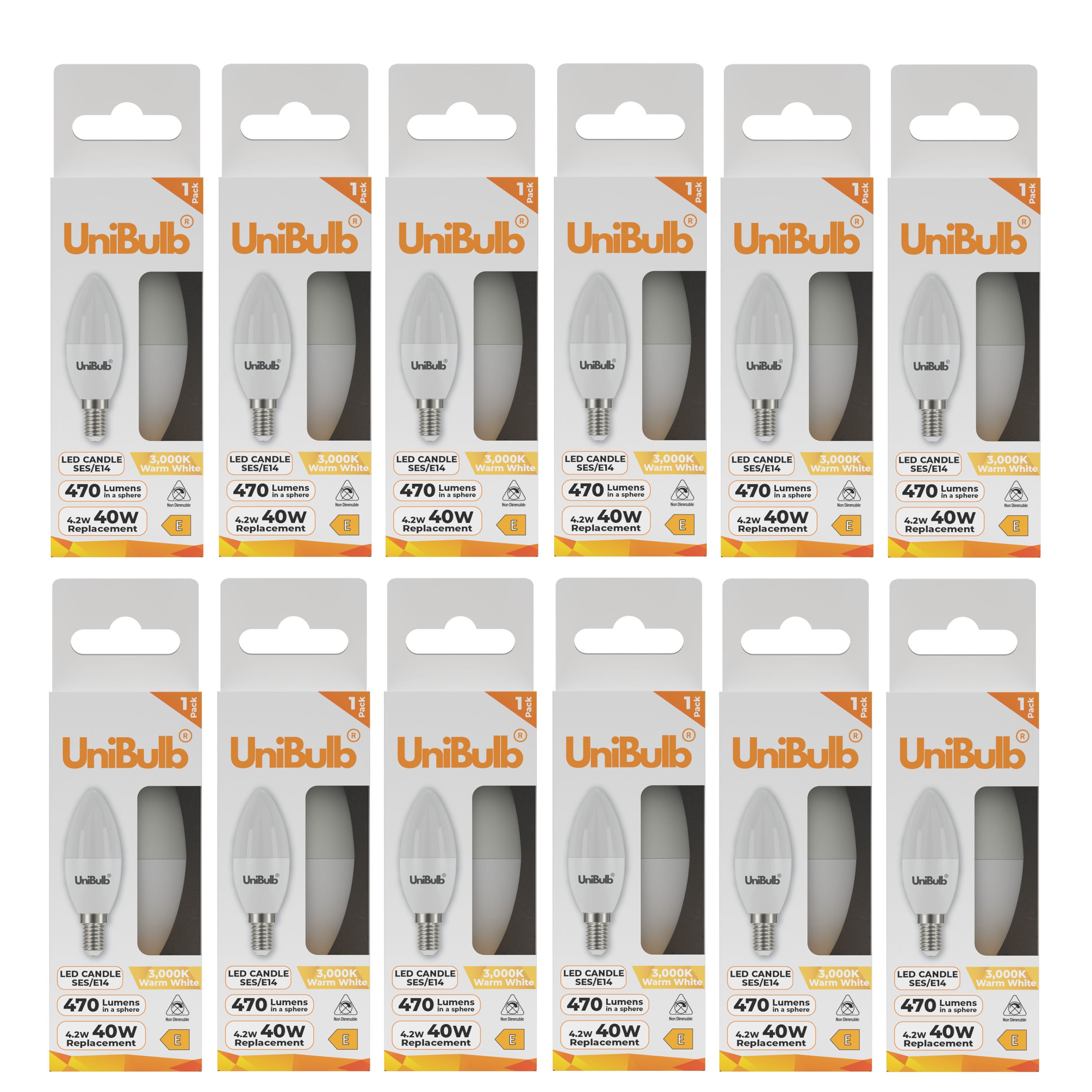 UniBulb 4.2W LED Warm White Candle E14 Light Bulb - Pack of 12