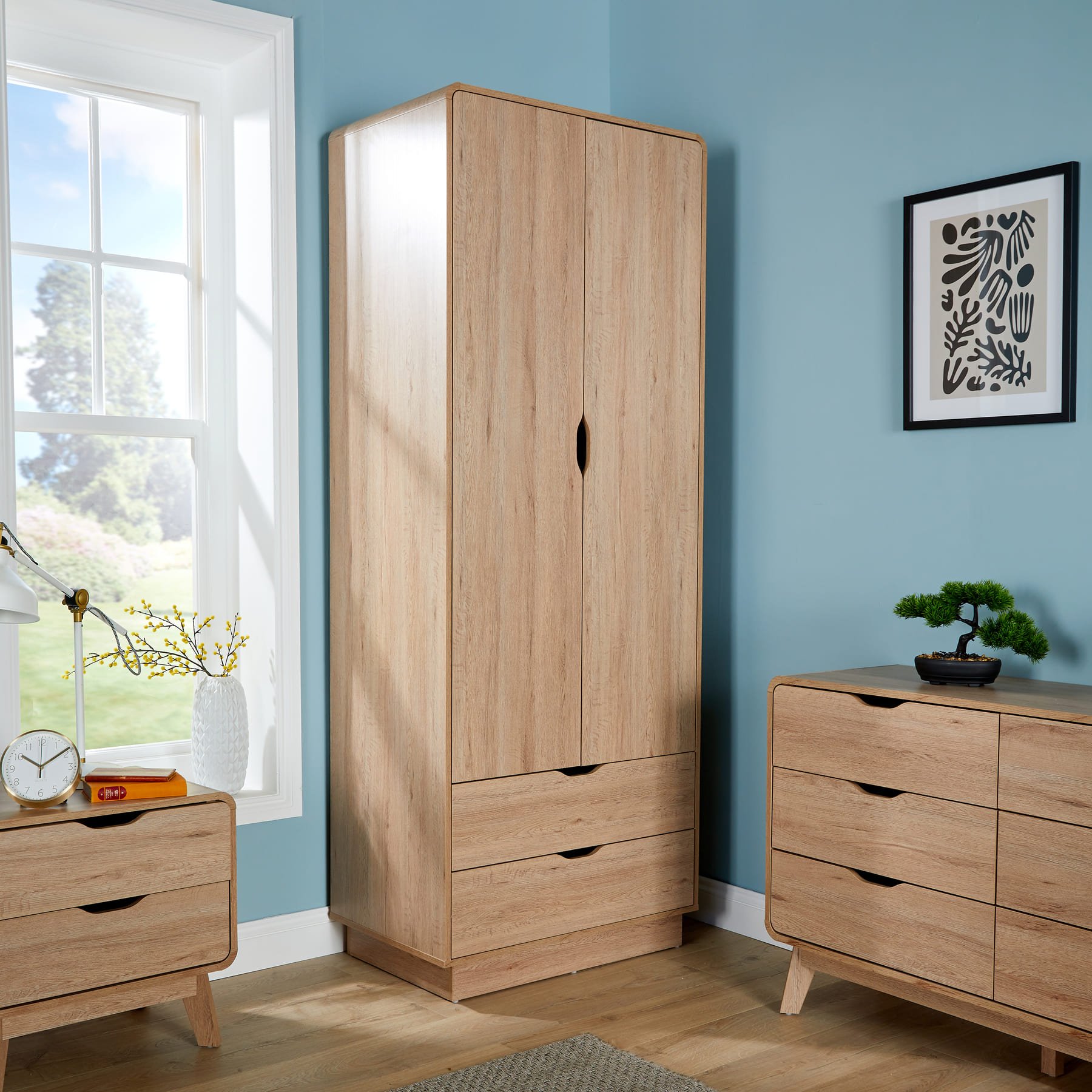 Home Source Nordica 2 Door 2 Drawer Wardrobe – Oak