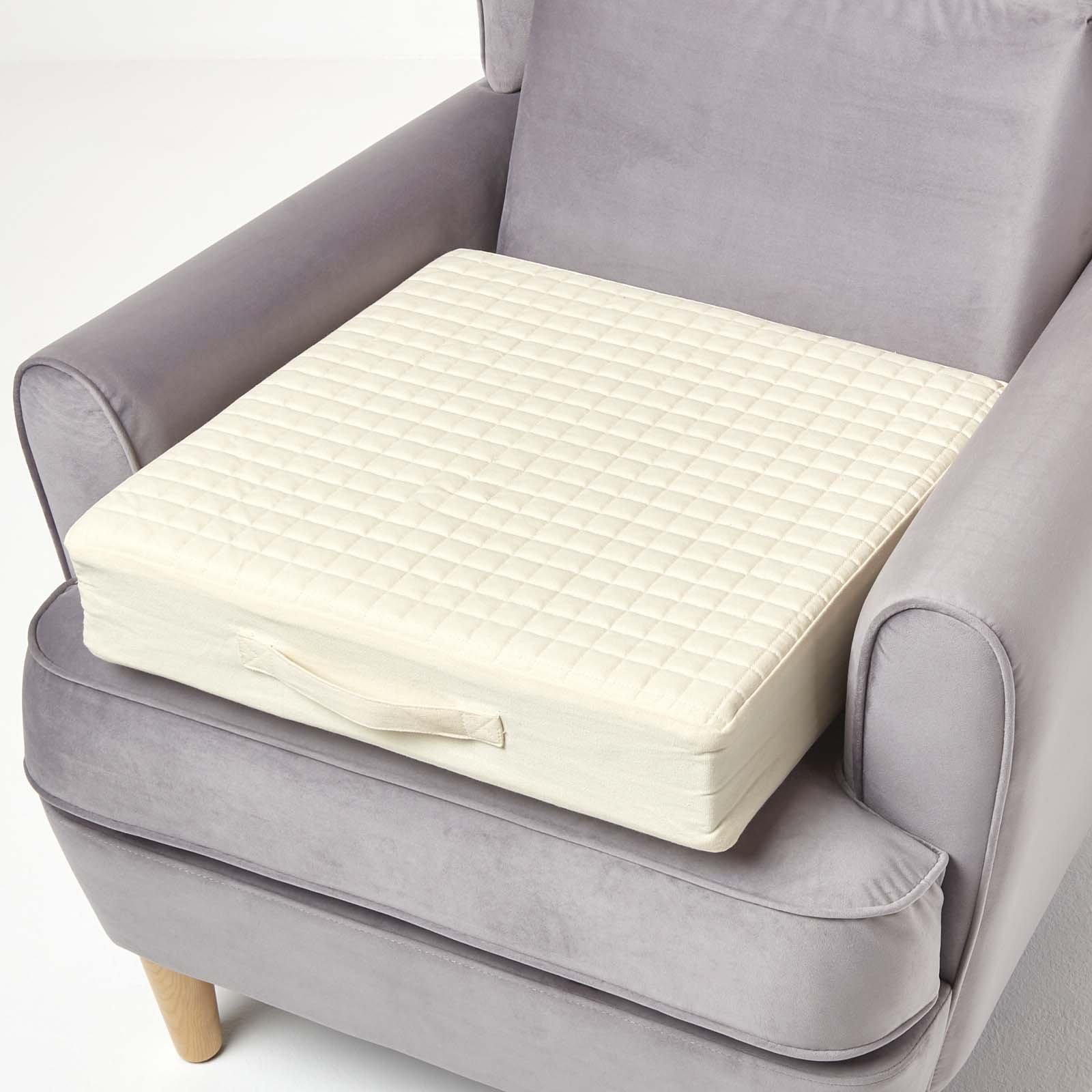 Homescapes Cotton Orthopaedic Foam Armchair Booster Cushion - Cream