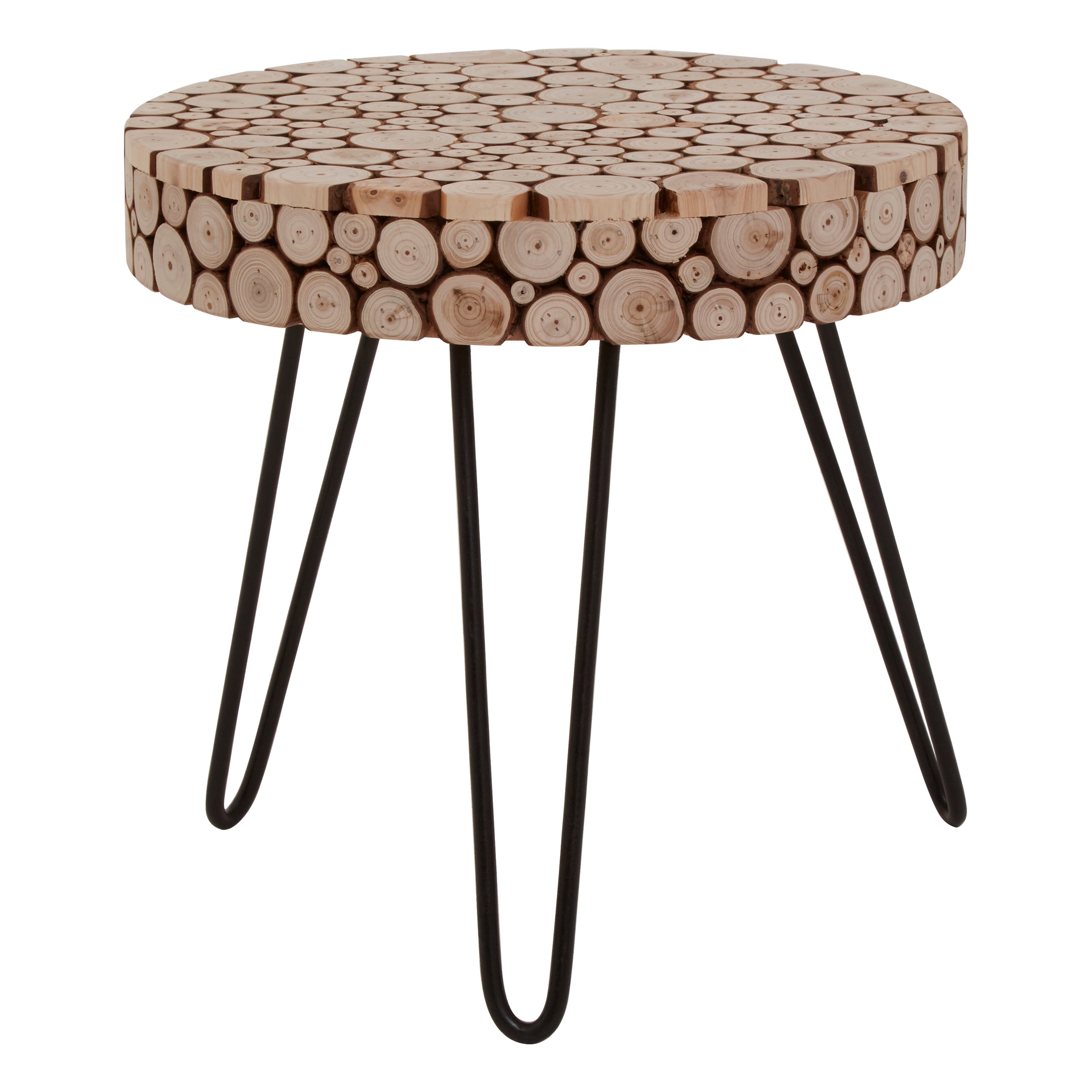 Orsina Fir Wood Mosaic Disc Side Table – Black