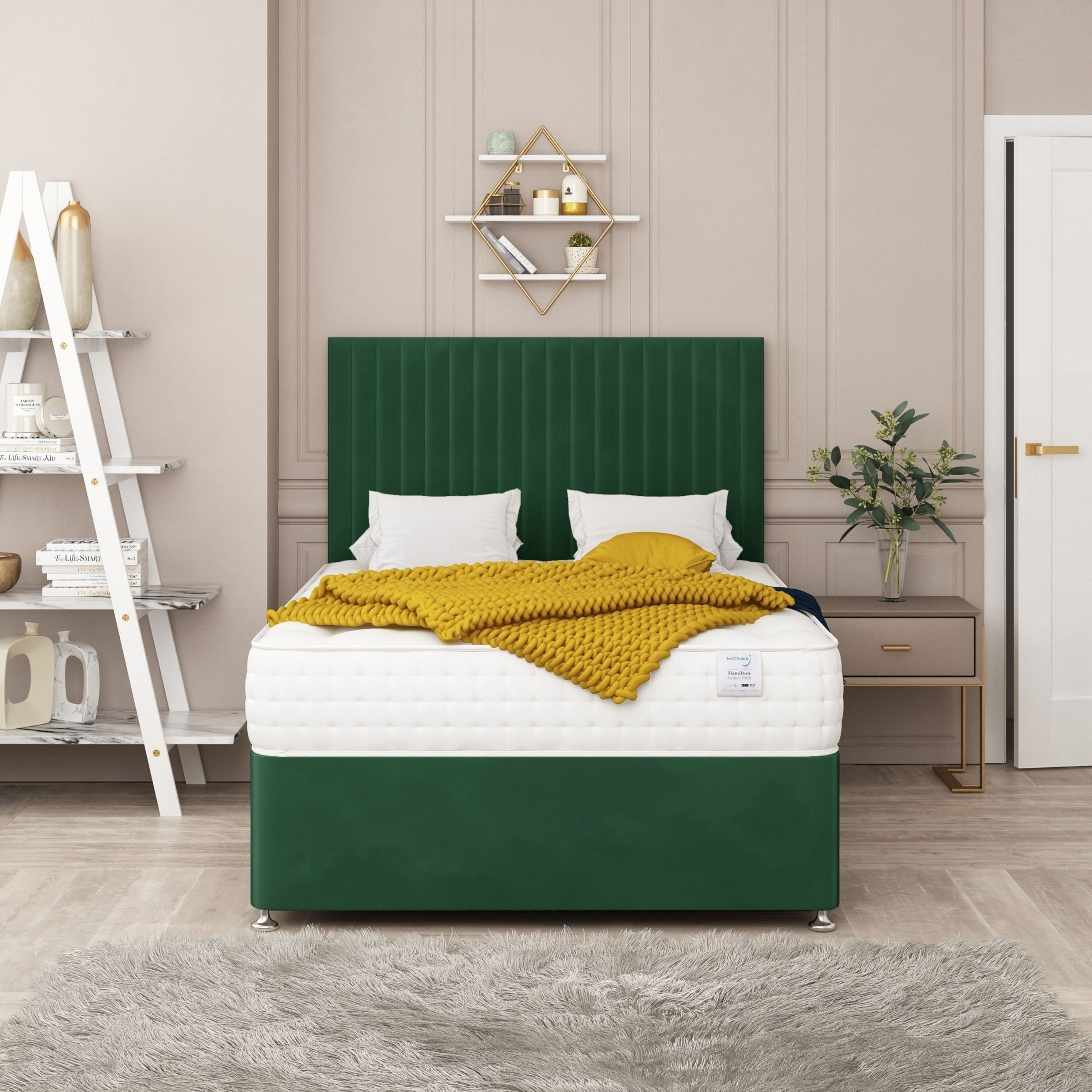 Bed Choices Manhattan Double 4 Drawer 26" Headboard Divan Bed Set - Green