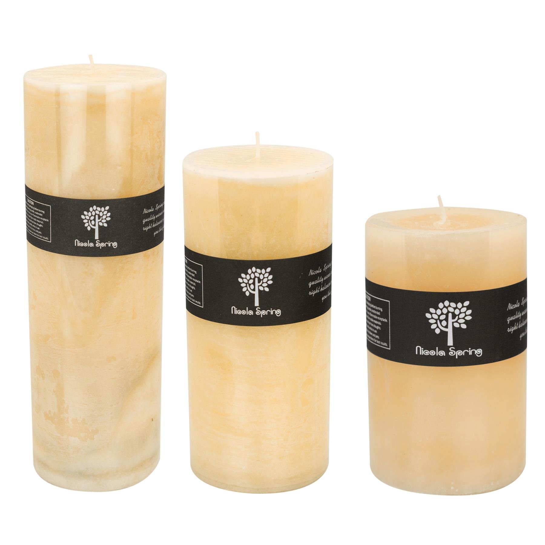 Nicola Spring Pack of 3 400ml Round Vanilla Pillar Candles 3 Sizes - Cream