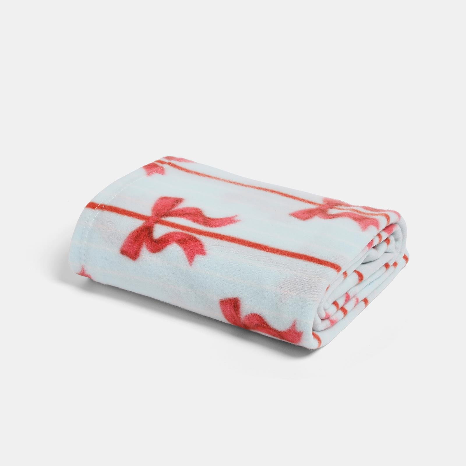 OHS Festive Bows Polar Fleece Blanket Throw - 120 x 150cm - Blue/Red