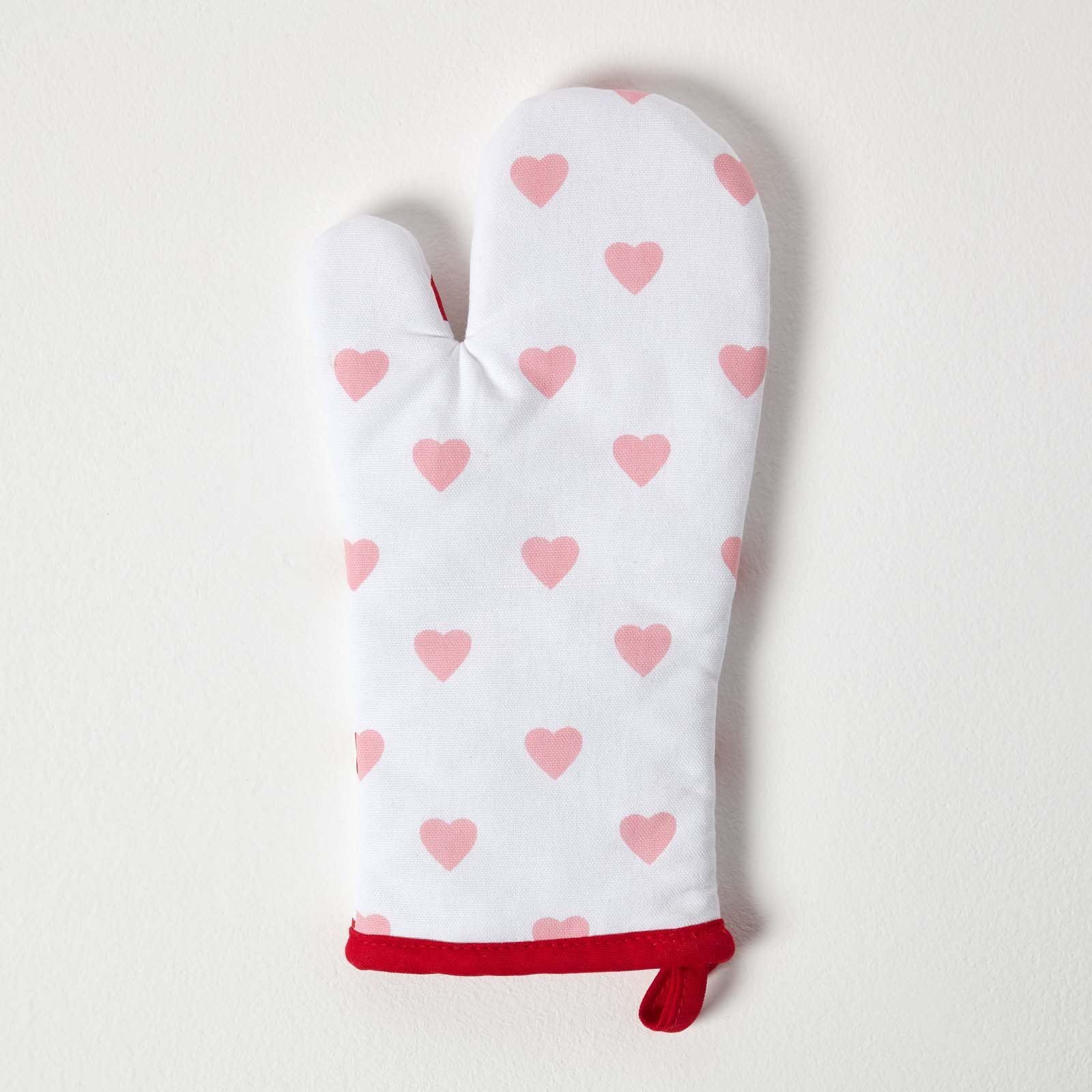 Homescapes Red Hearts Cotton Oven Glove