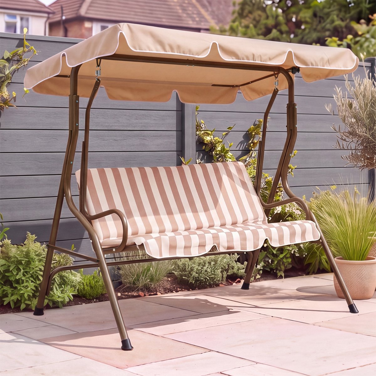 Charles Bentley 2-3 Seater Garden Patio Swing Seat Hammock Chair - Beige