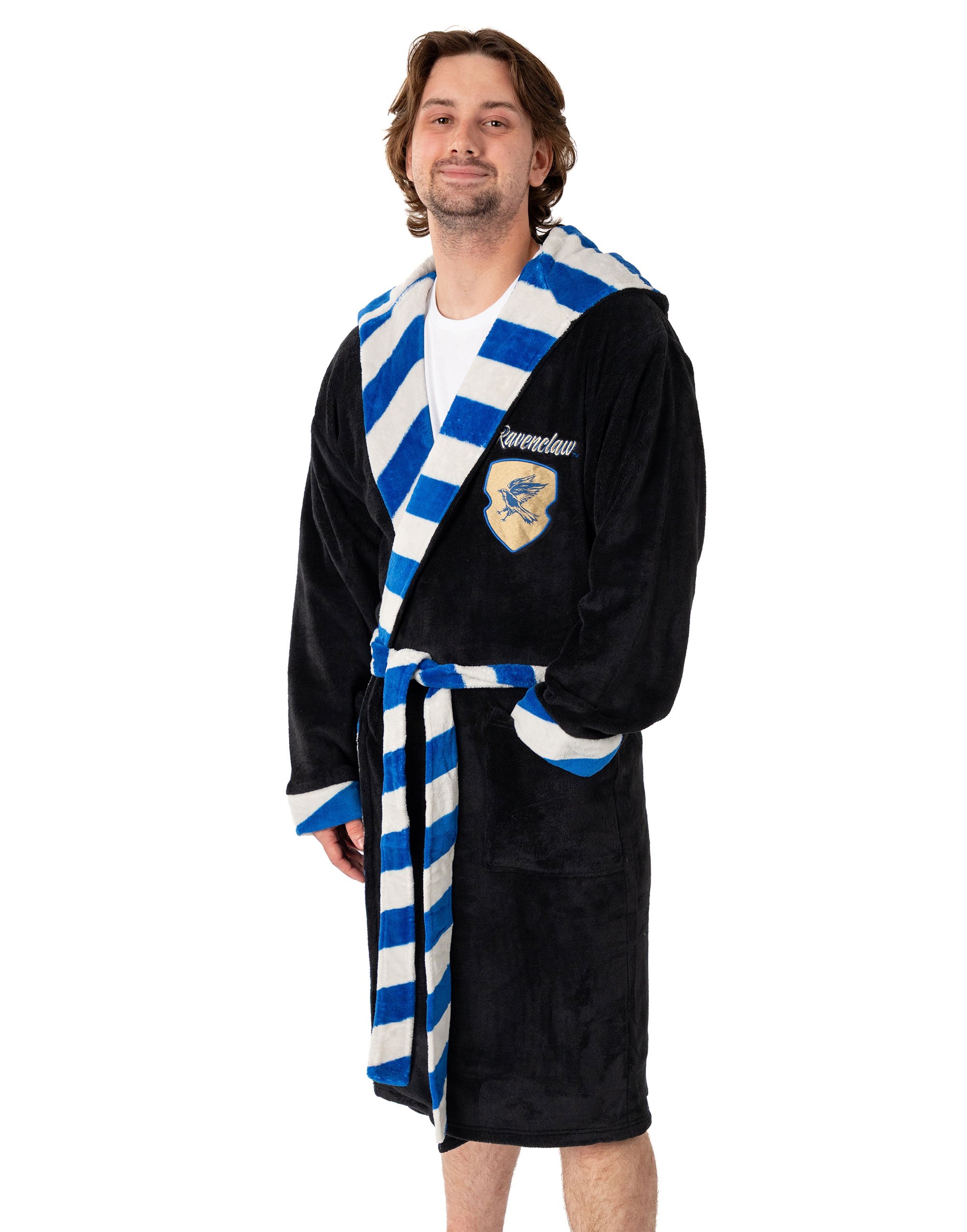 Harry Potter Ravenclaw Adult Unisex Black Hooded Bathrobe - XL
