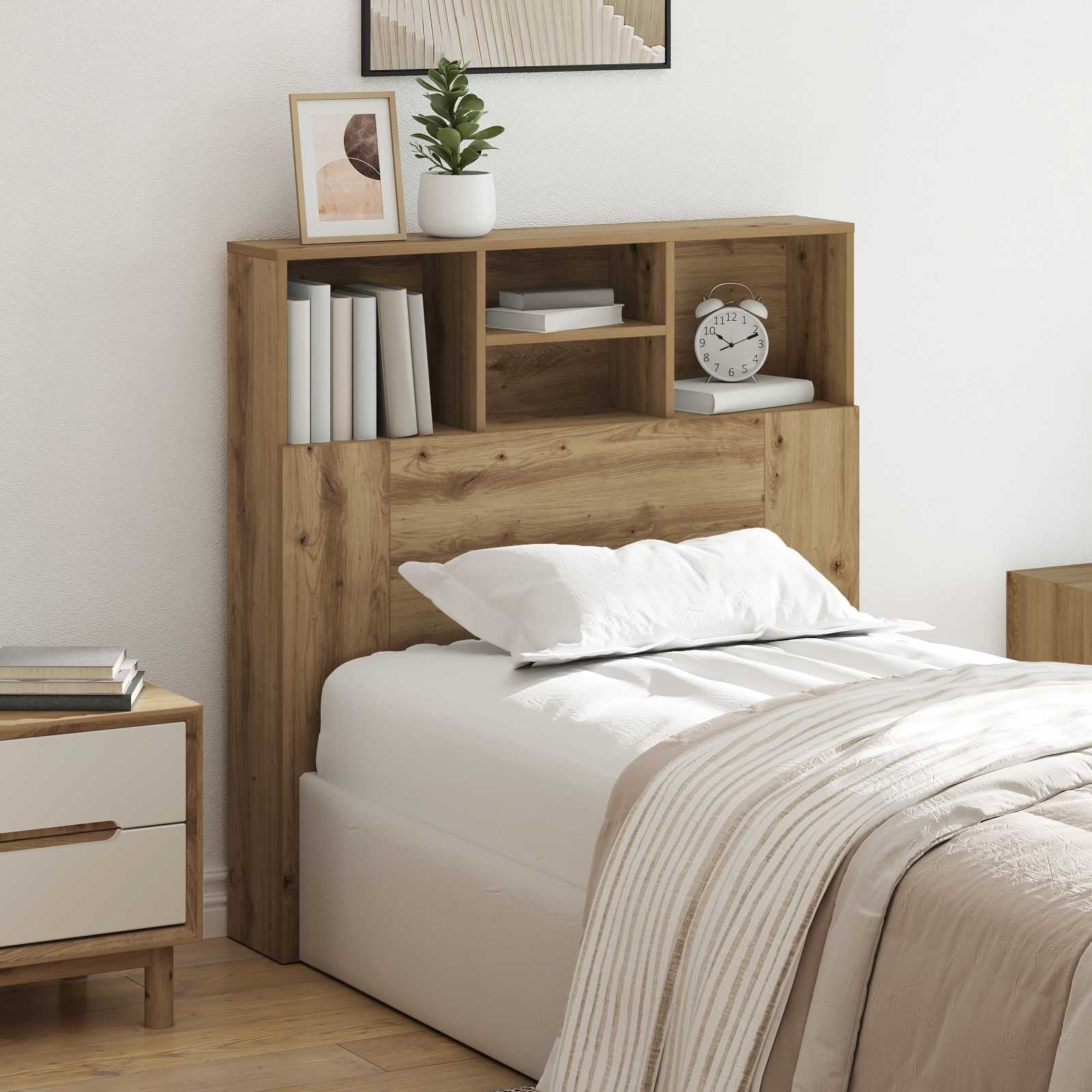 Walplus Engineered Wood Headboard Cabinet - Oak - 100 x 19 x 103.5 cm