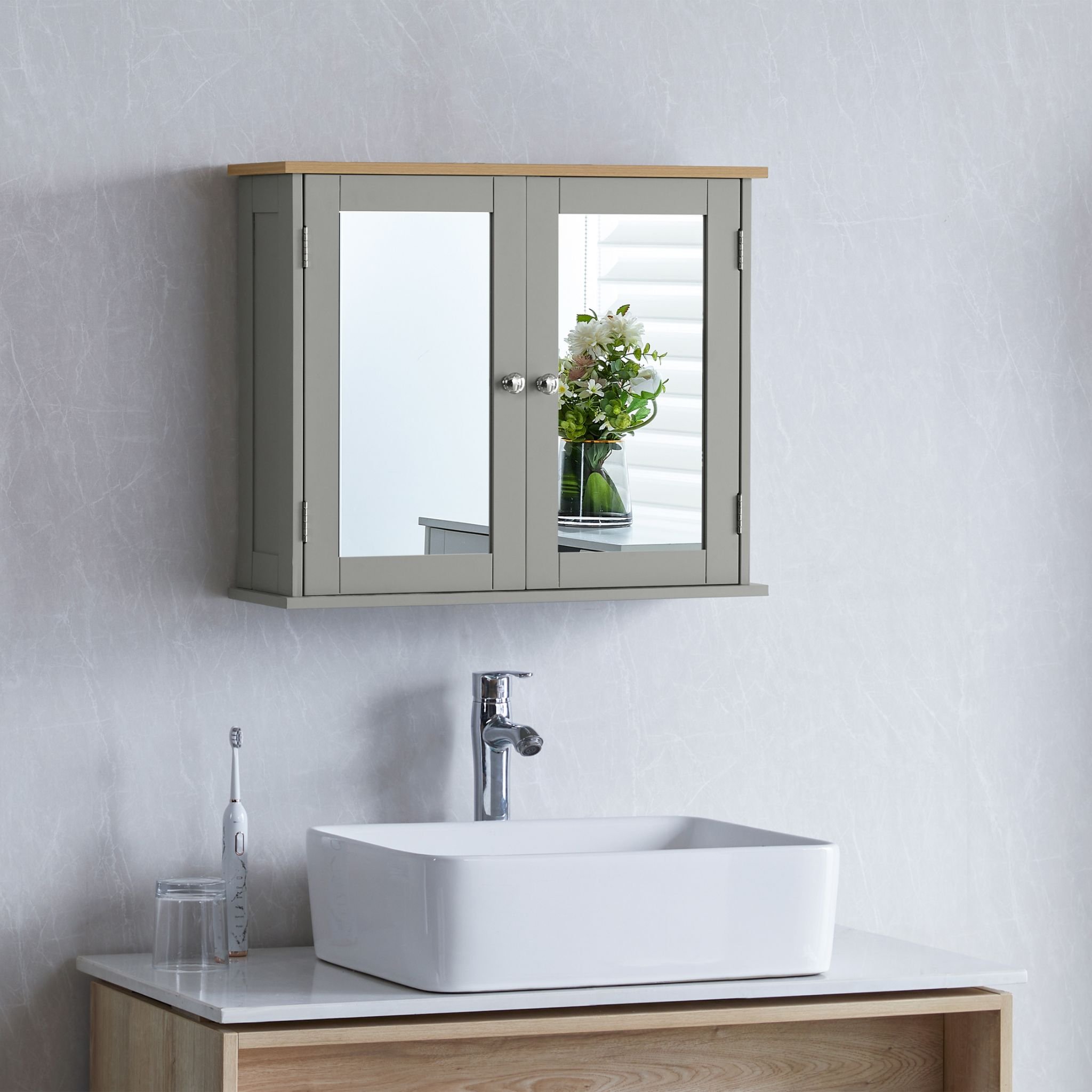 Bath Vida Priano 2 Door Mirrored Wall Cabinet - Grey and Oak