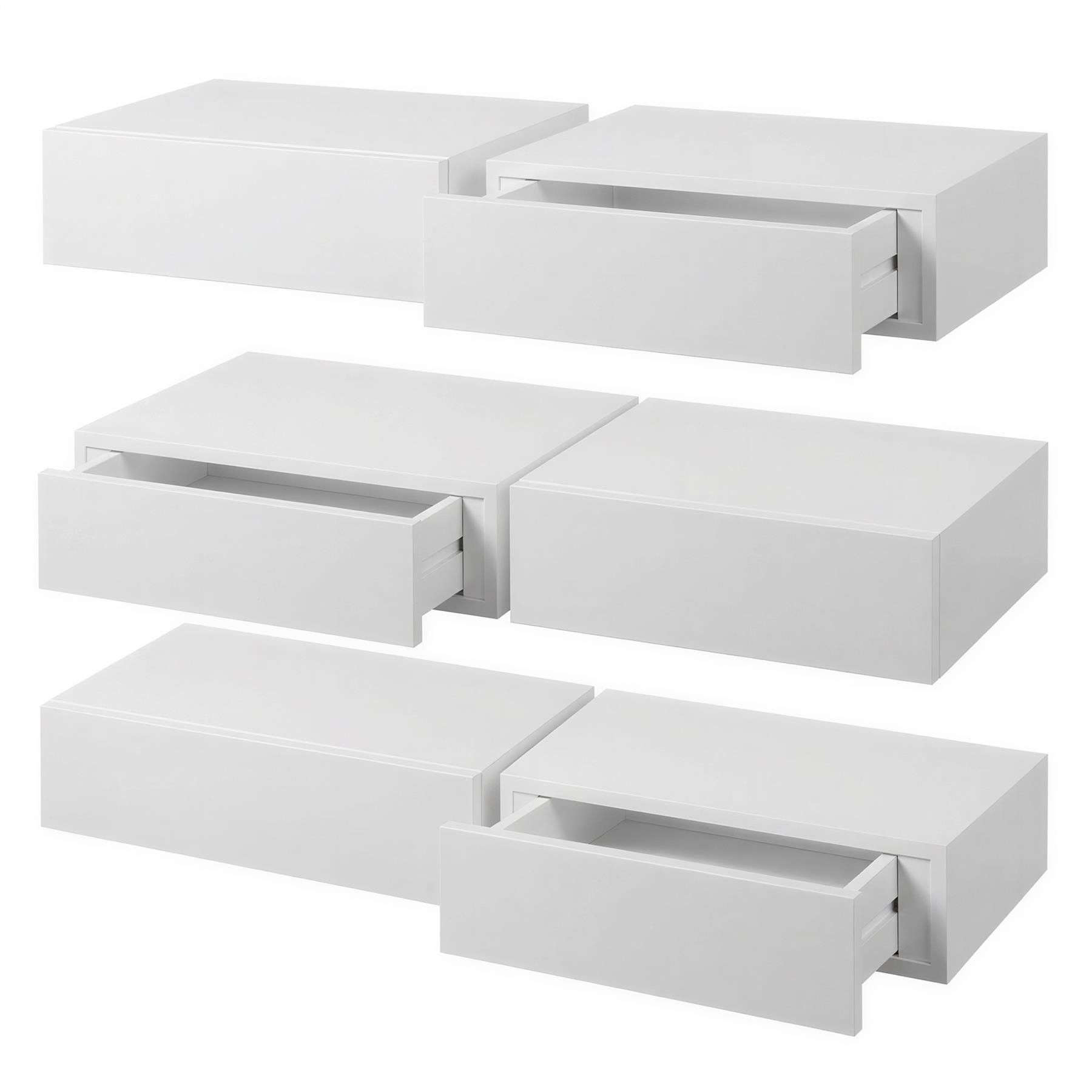 Harbour Housewares Wooden Floating Shelves with Drawer Pack of 6 - White