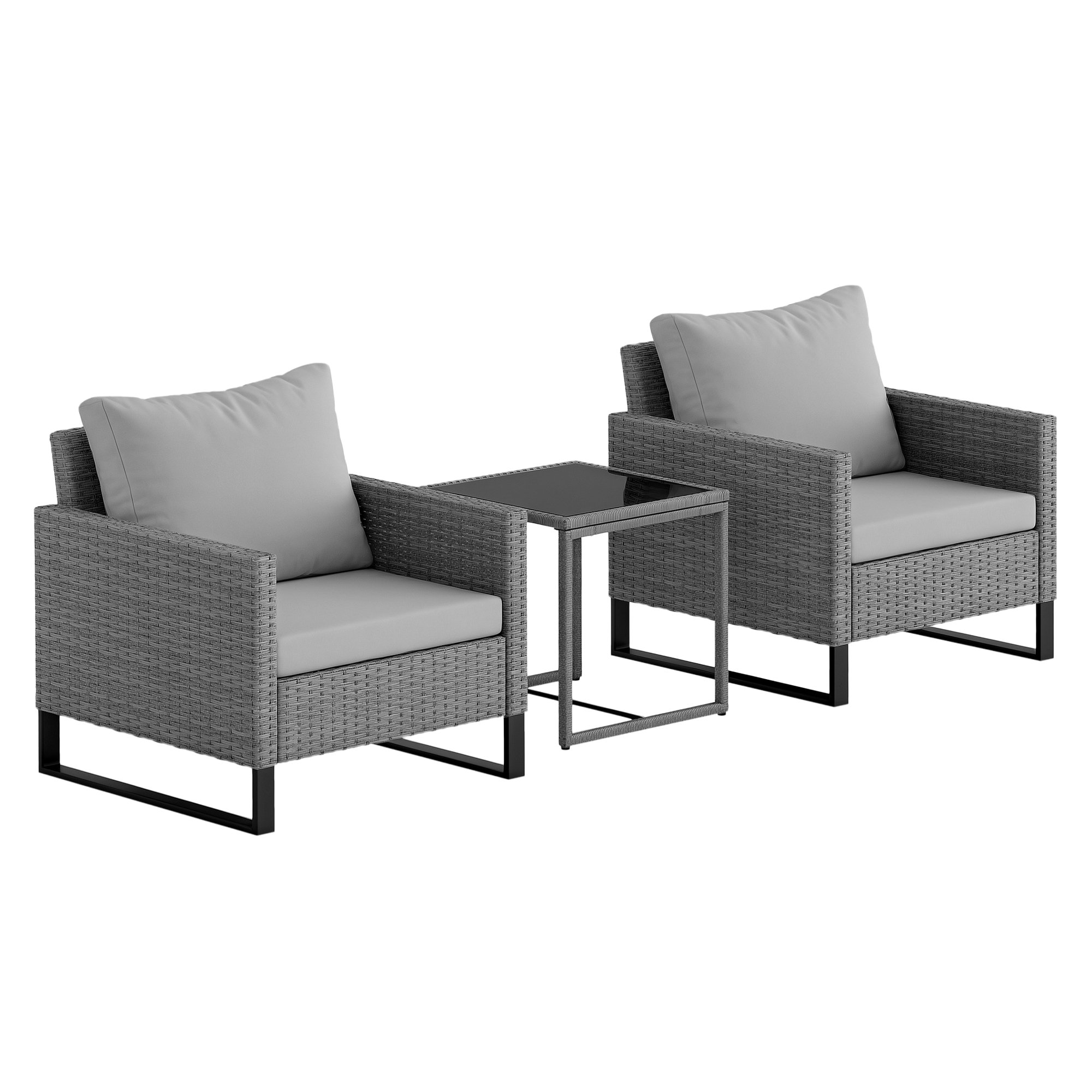 Outsunny Rattan Cushion Bistro Set - Grey