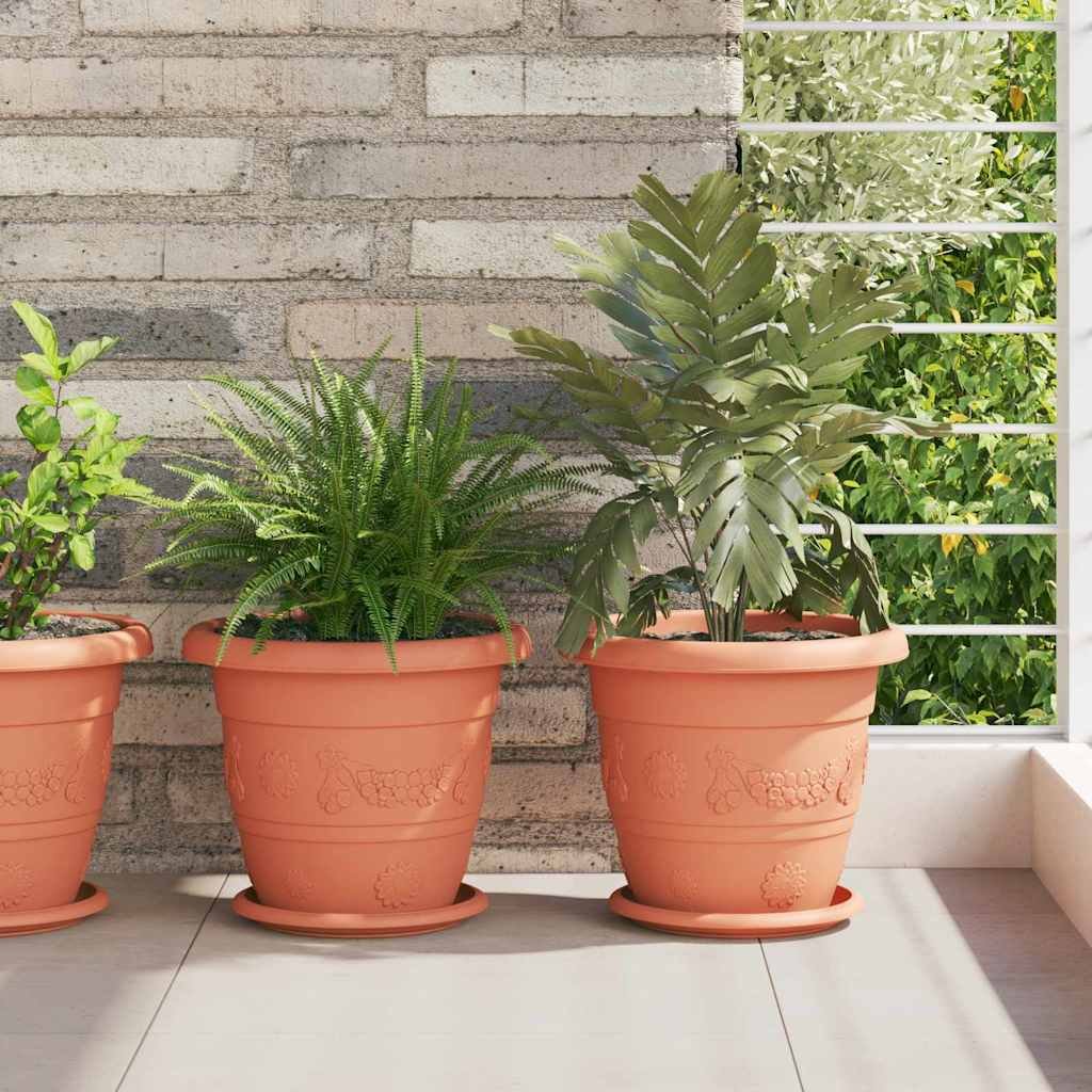 Walplus Pack of 6 Plastic Round Planter - Brick Red - 26 x 26 x 21.5 cm