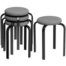 HOMCOM Set of 4 Stackable Cushioned Stools – Dark Grey