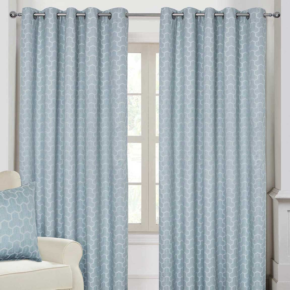 Homescapes Blue Geometric Jacquard Blackout Eyelet Curtains - 167cm x 137cm