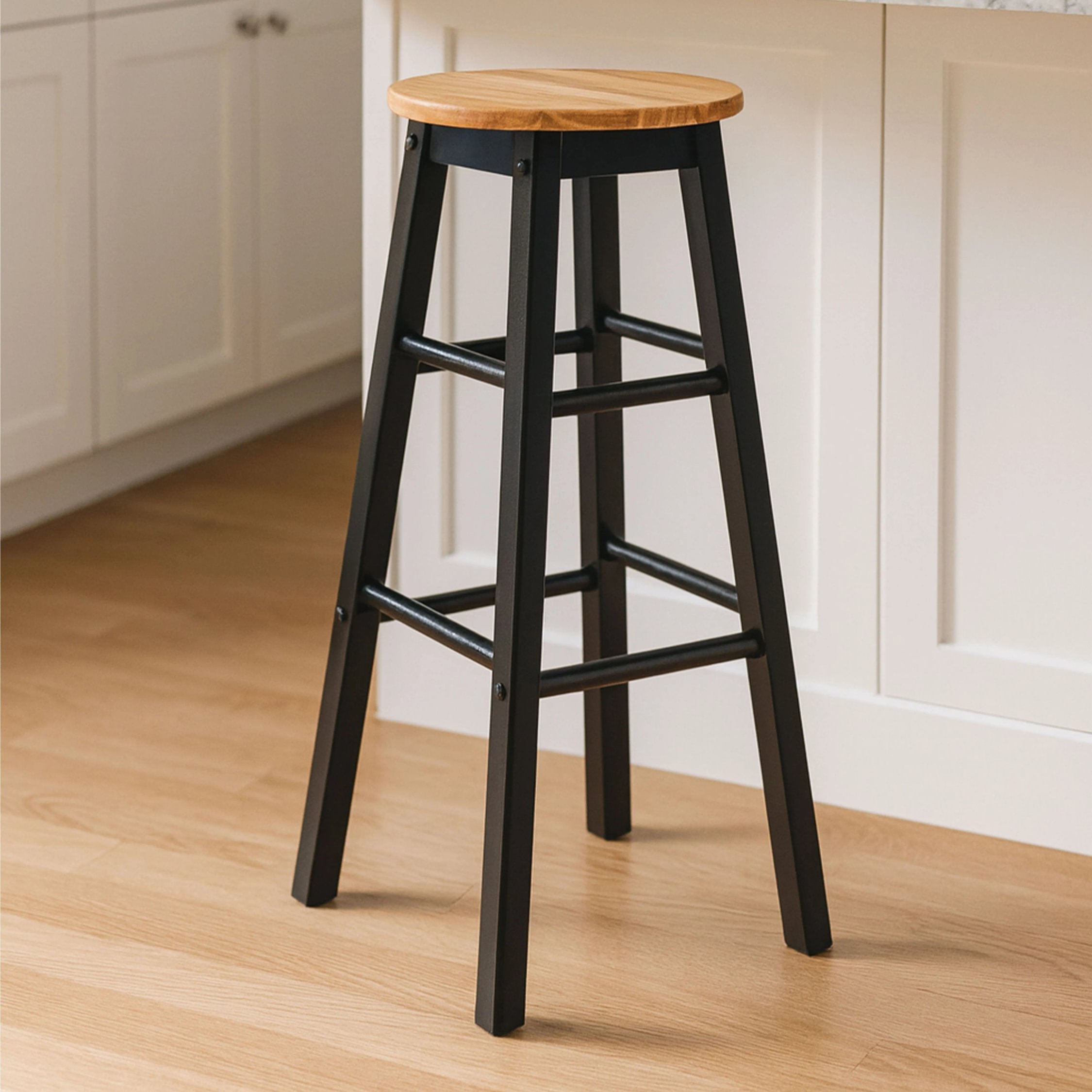 Orsina Chester Wooden Kitchen or Bar Stool – Black and Natural