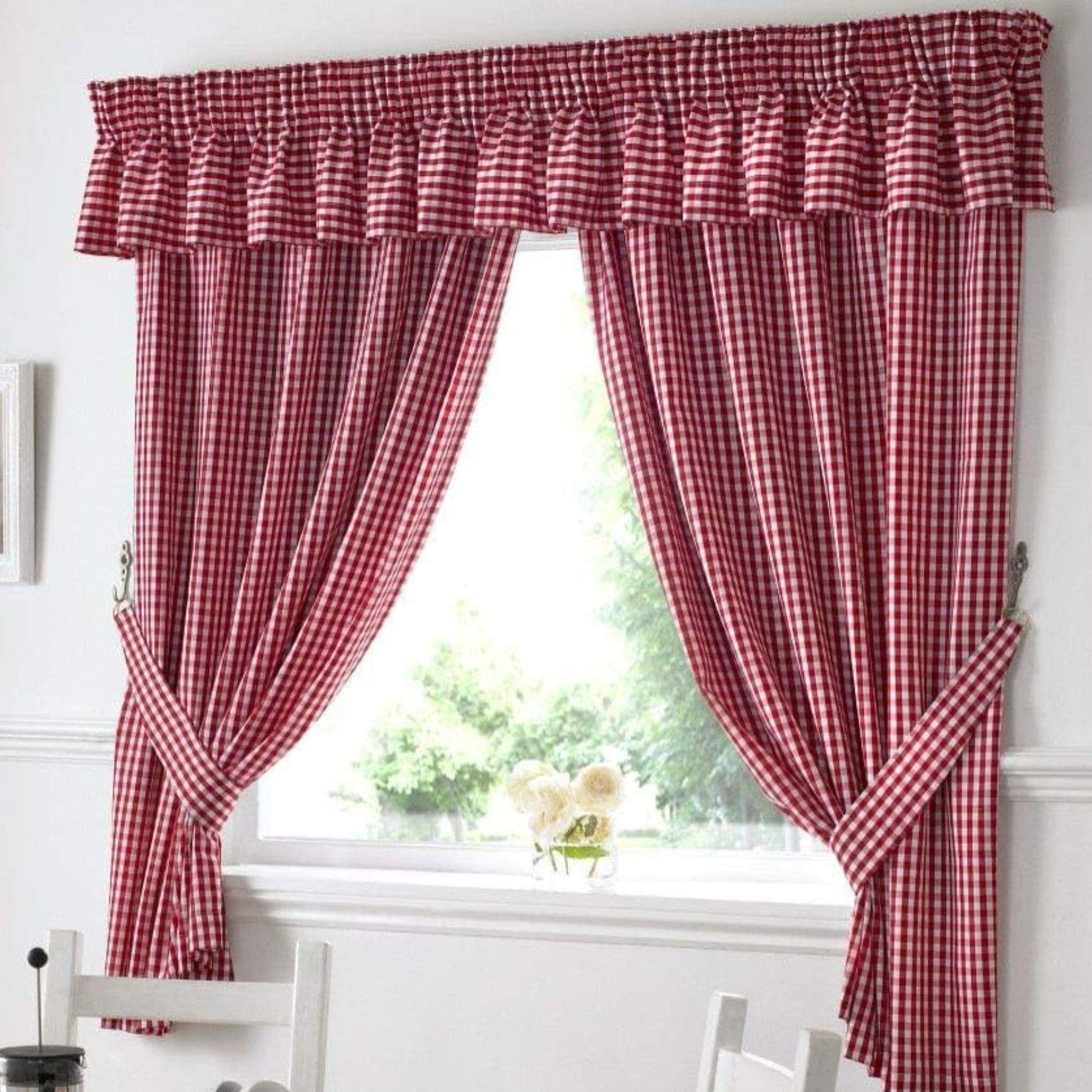 Alan Symonds Gingham Pencil Pleat Curtains - Red - 117 x 107cm