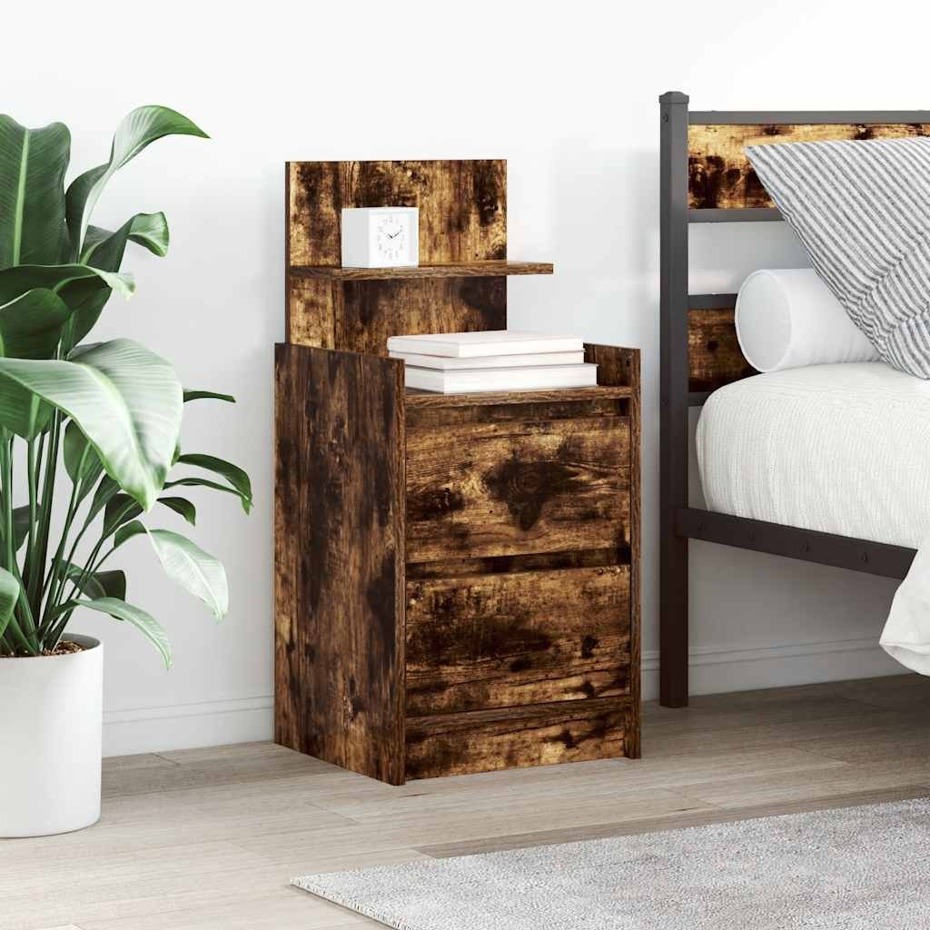 Walplus 2 Drawer Engineered Wood Bedside Cabinet - Dark Oak - 38 x 34 x 80 cm