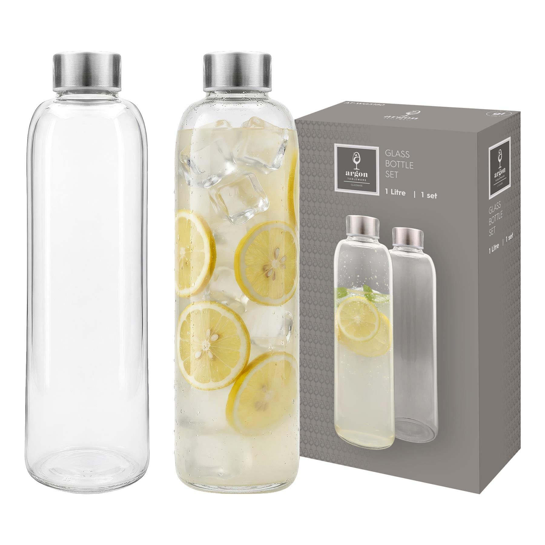 Argon Tableware 2 Piece Glass Water Bottles Set - 1L