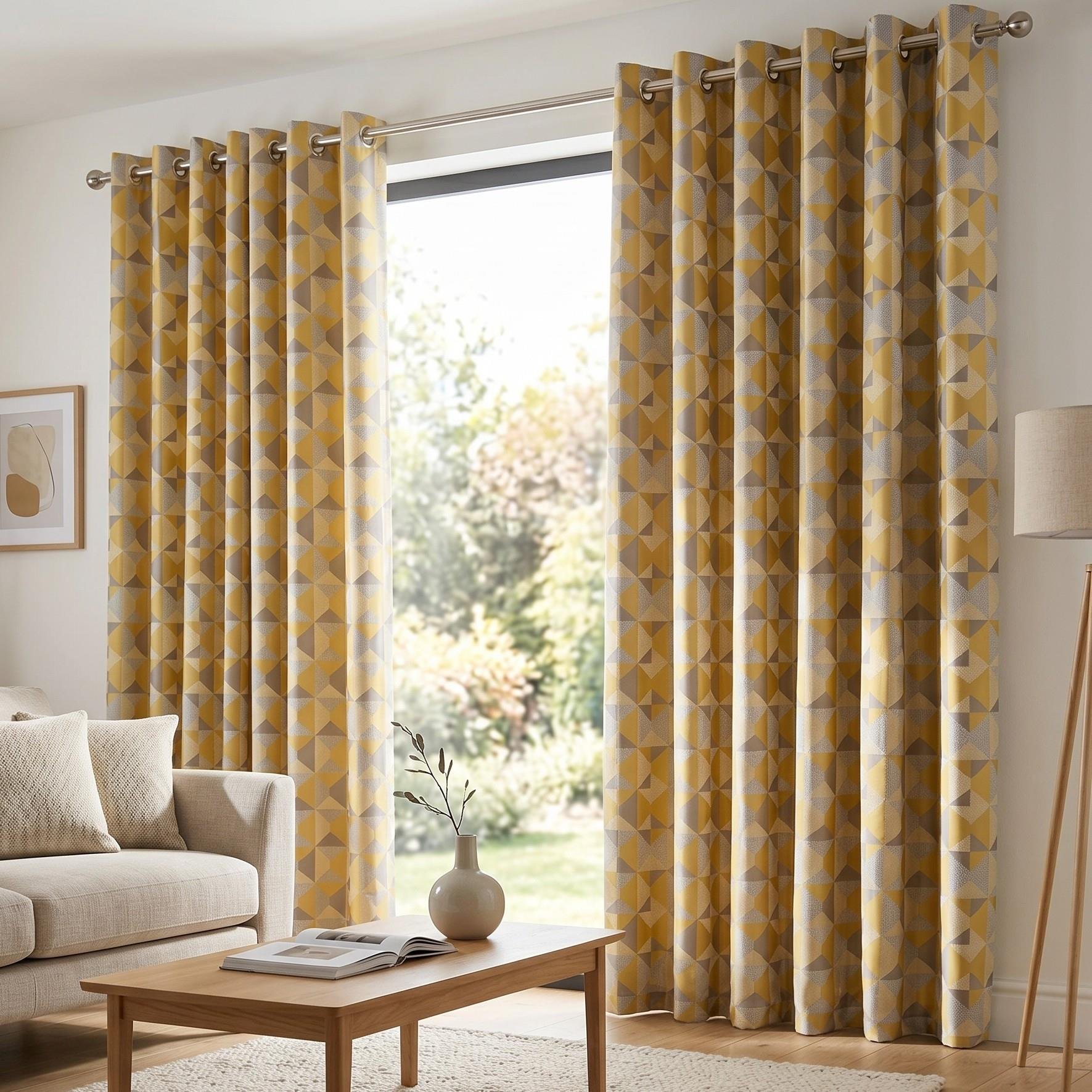 Luxury Living Nordic Lined Eyelet Curtains 168cm x 137cm - Yellow