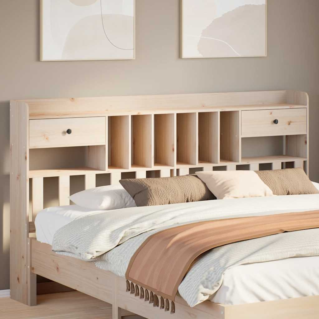 Walplus Pine Wood Headboard with Storage - Brown - 186 x 23 x 110 cm