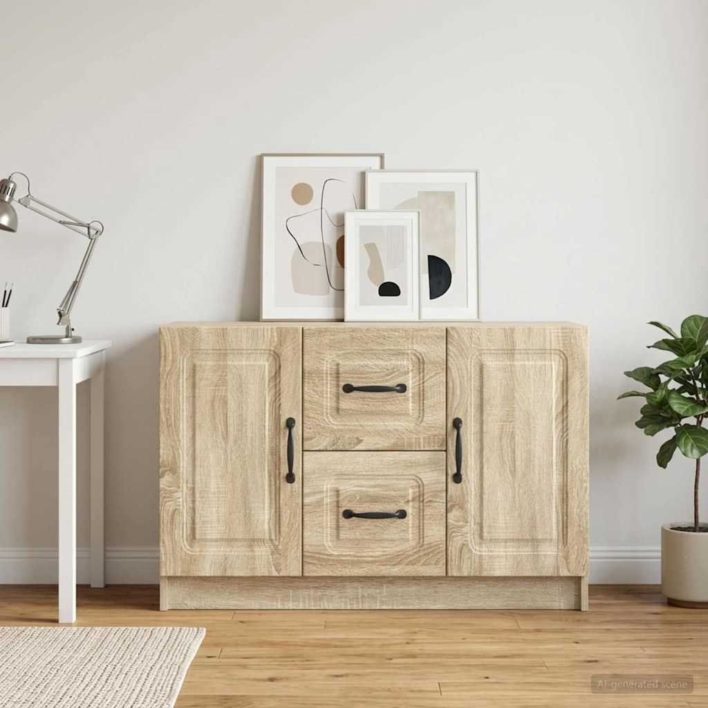 Walplus 2 Drawer Rectangular Sideboard - Sonoma Oak - 89 x 34.5 x 57 cm