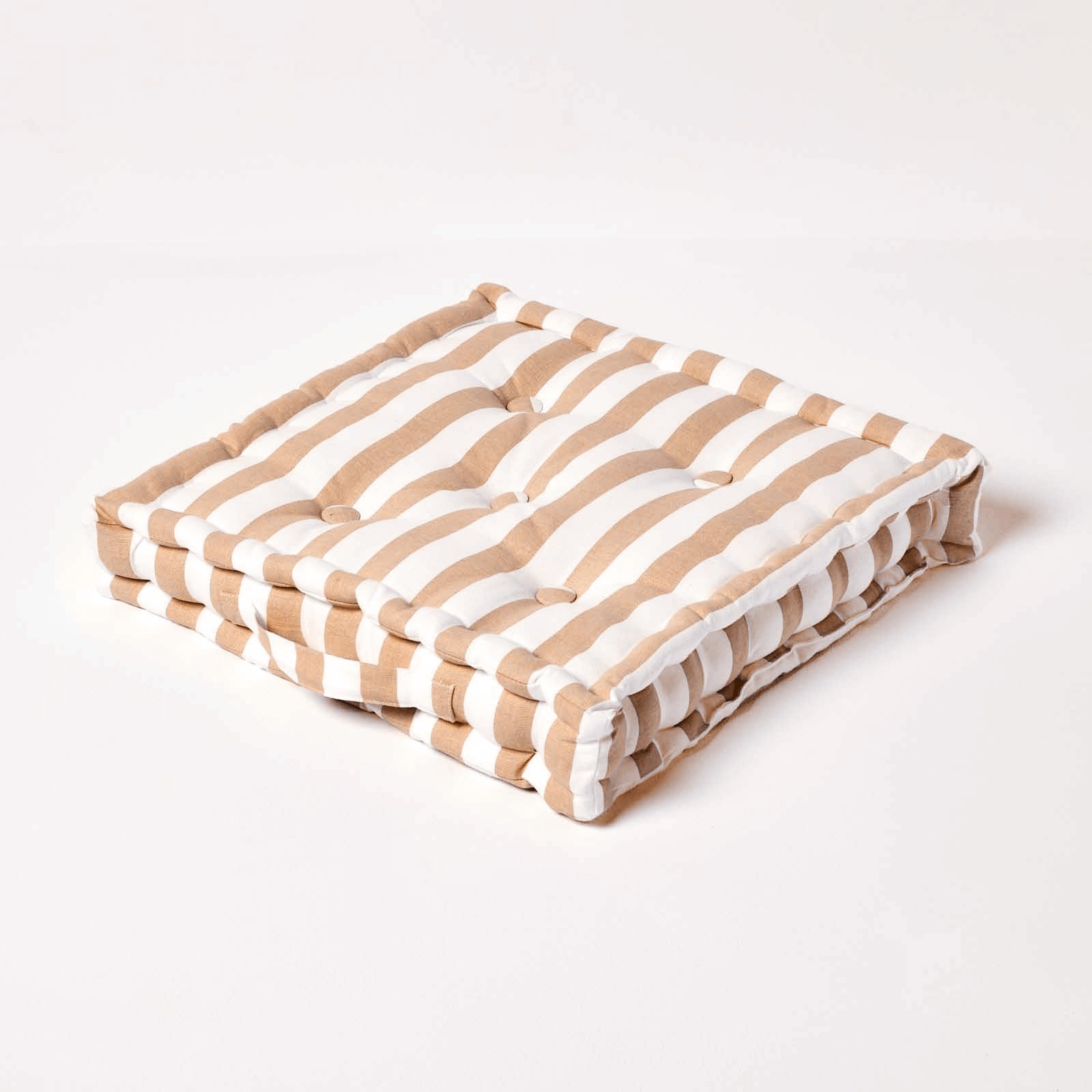 Homescapes Cotton Thick Stripe Floor Cushion – 50 x 50 cm – Beige