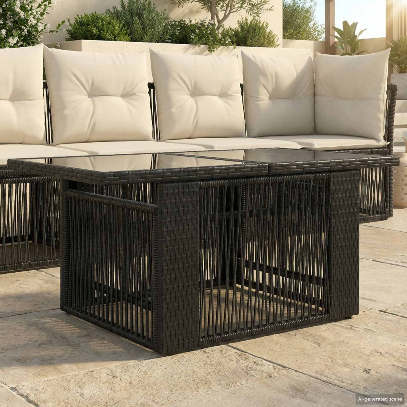 Walplus Rectangular Glass Table - Black - 100 x 55 x 37 cm