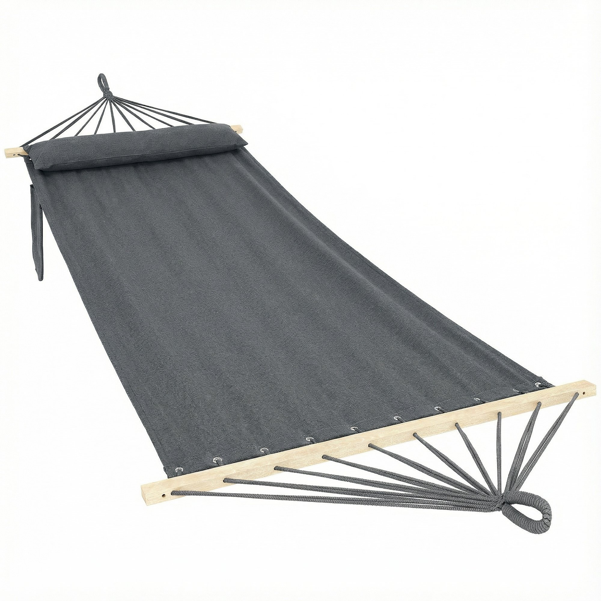 Outsunny 270 x 80cm Cotton Hammock with Headrest and Side Pocket – Dark Grey