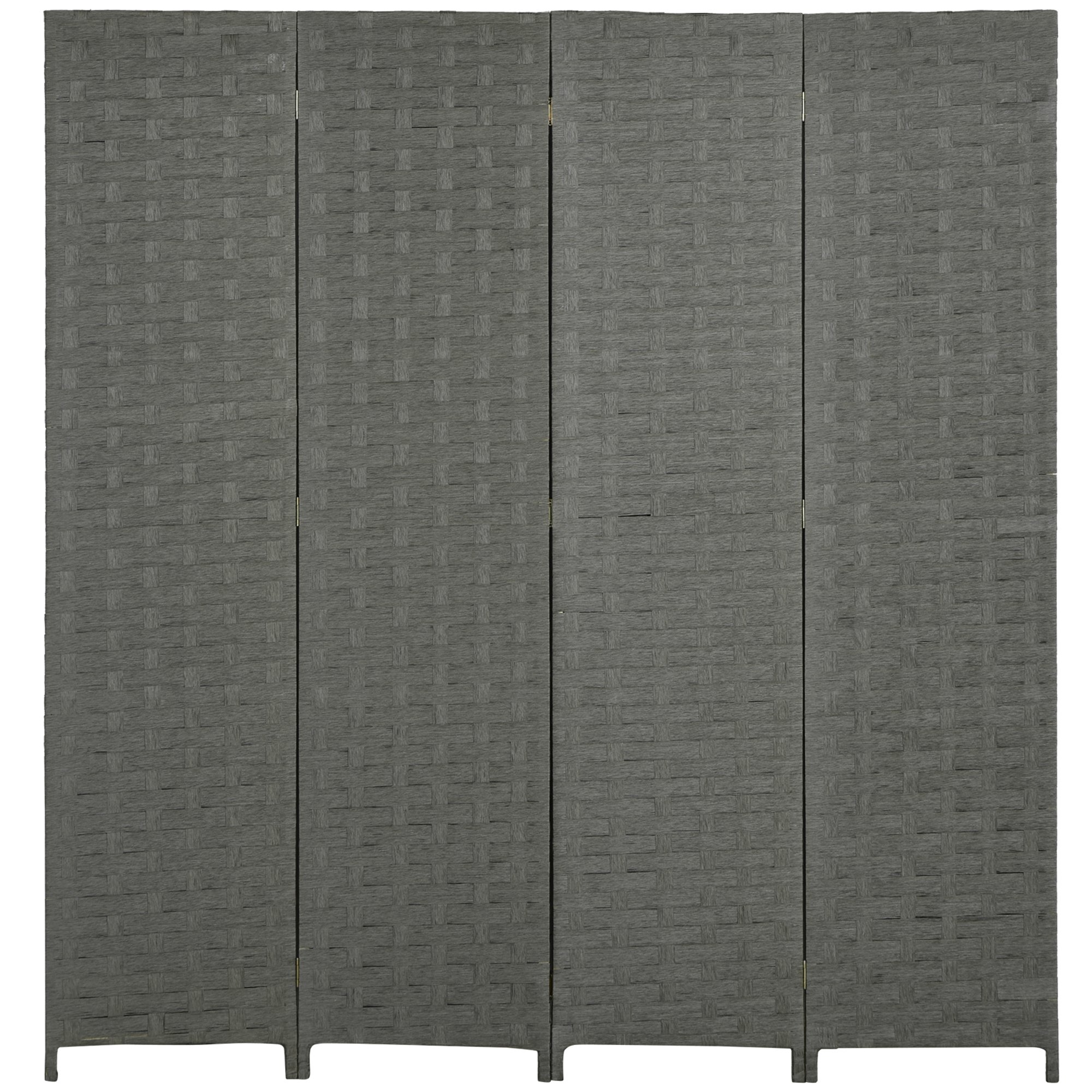 HOMCOM 4 Panel Paper Rope Pine Frame Folding Room Divider – Grey
