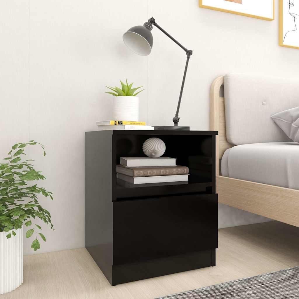 Walplus Pack of 2 1 Drawer Engineered Wood Bed Cabinet - Black - 40 x 40 x 50 cm