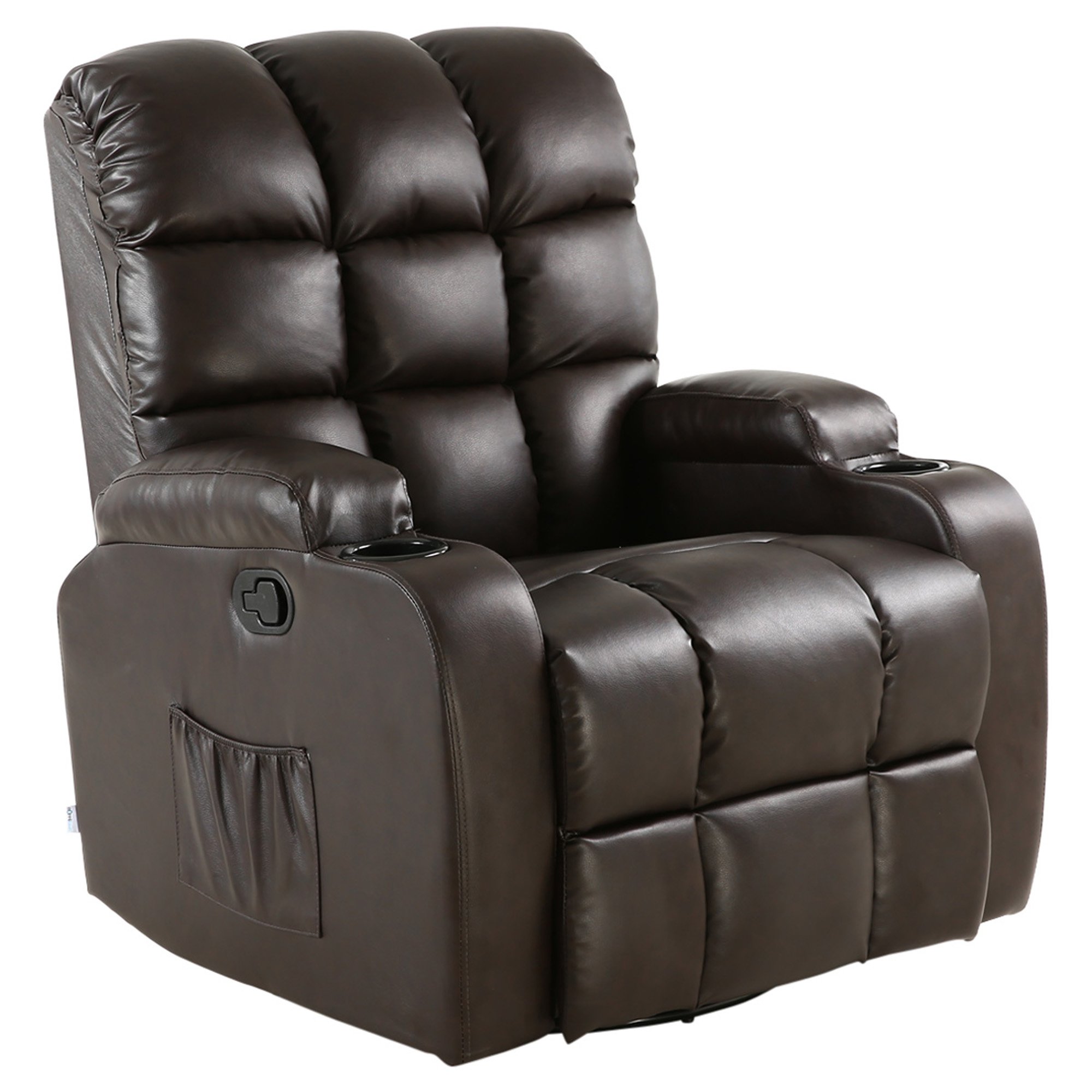 Furniture Online Regal Bonded Leather Recliner Swivel Heat Massage Chair - Brown
