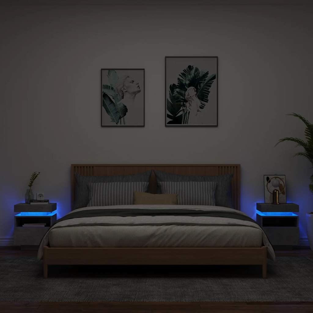Walplus Pack of 2 LED Bedside Cabinet - Stone Grey - 40 x 39 x 48.5 cm