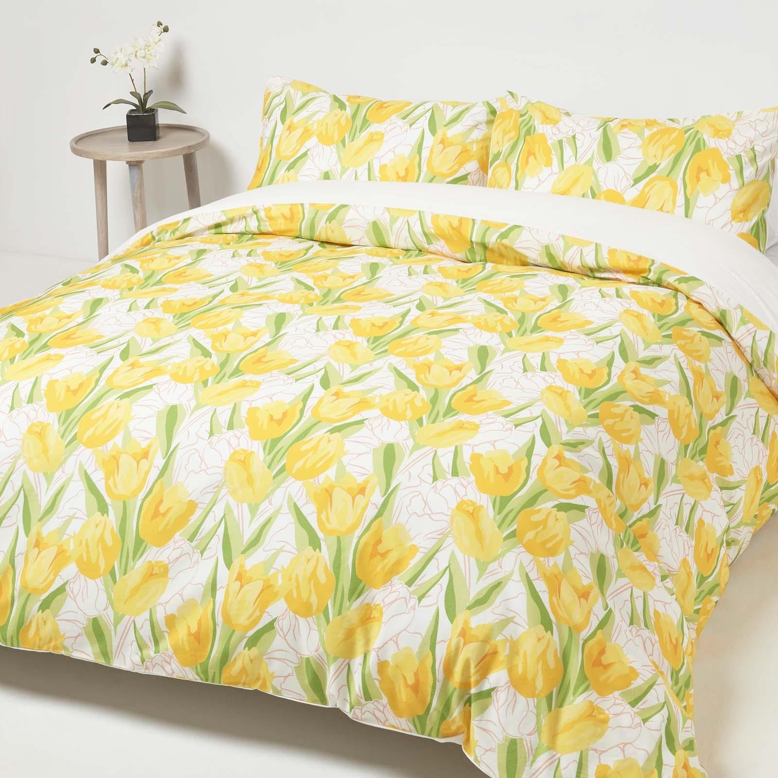 Homescapes Percale Cotton Duvet Cover Set - Yellow Tulips