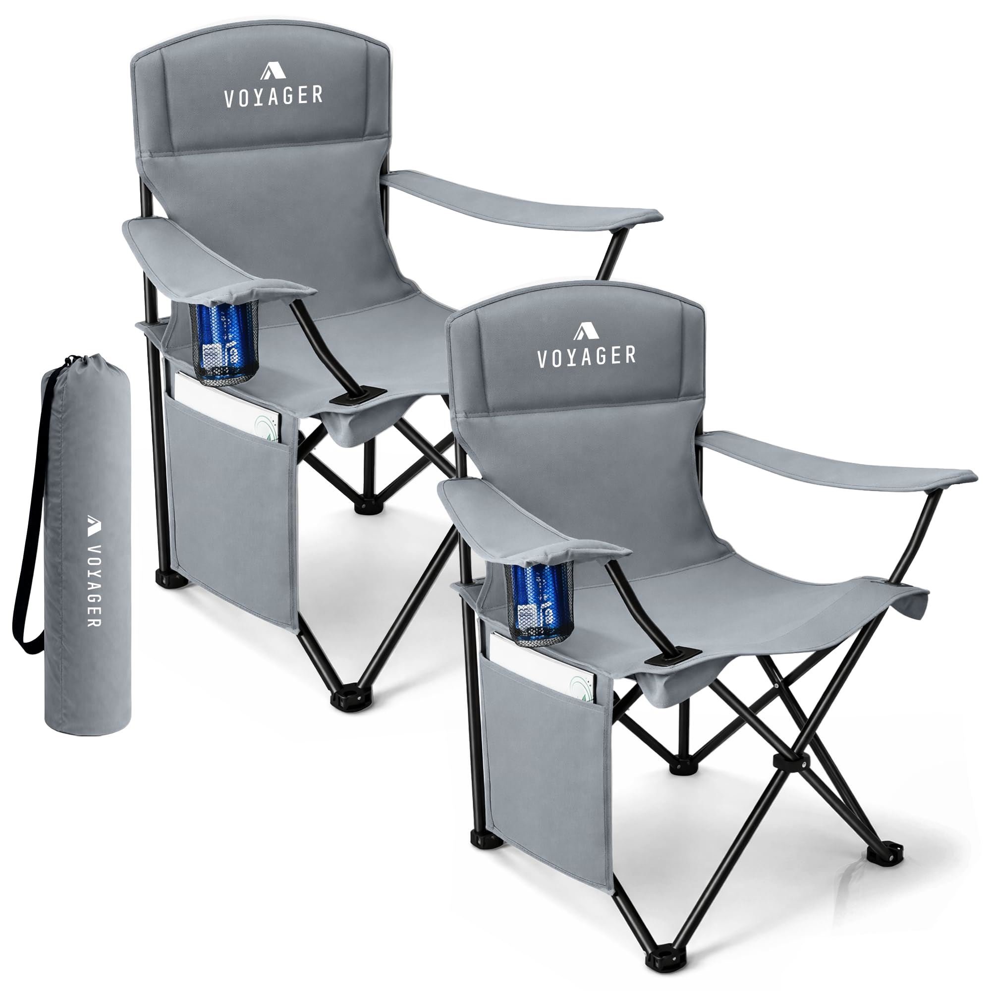Voyager Set of 2 Side Pouch Folding Camping Chairs - Dark Grey