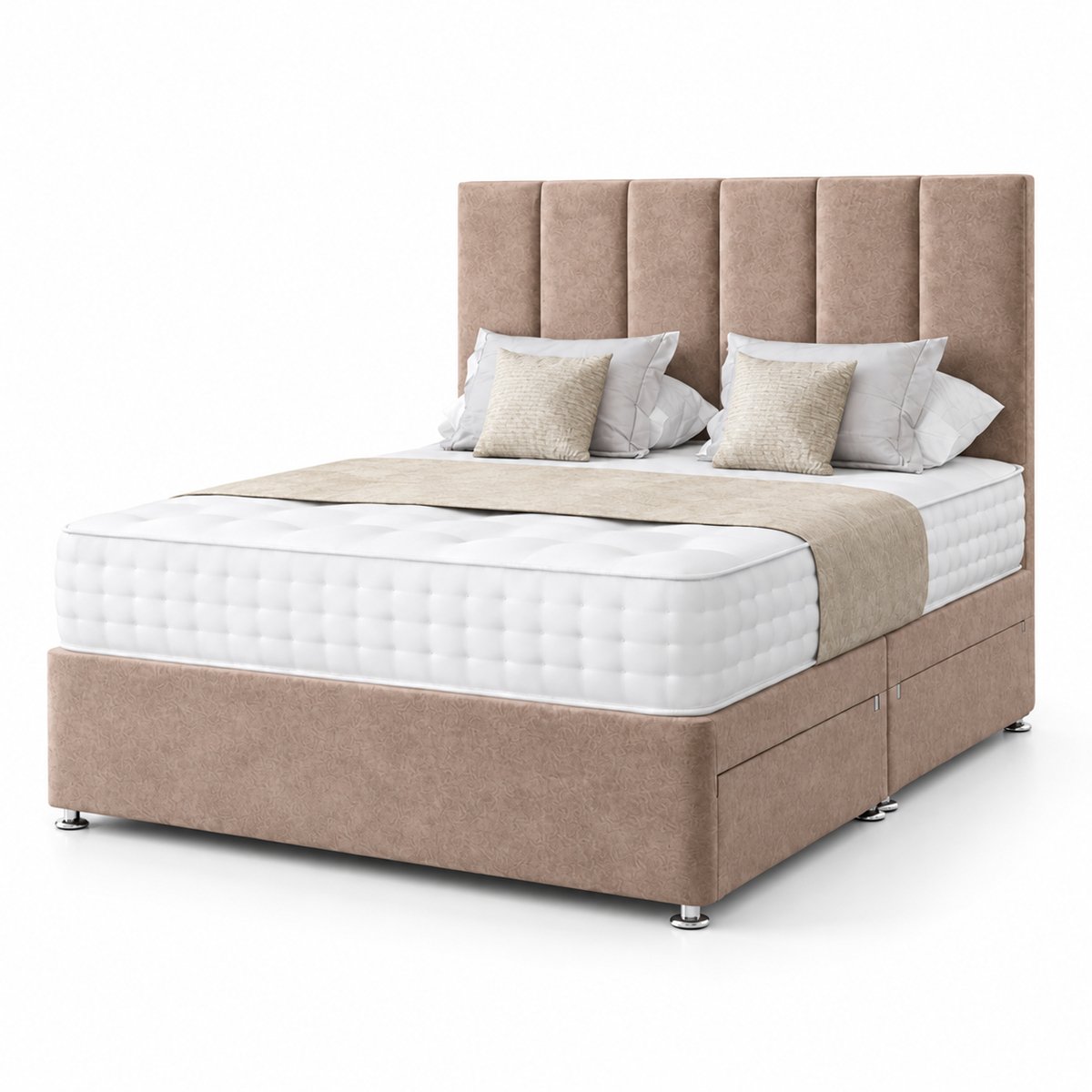 Comfy Deluxe 3ft Single    Panel    Suede  Divan Bed Set -  Beige